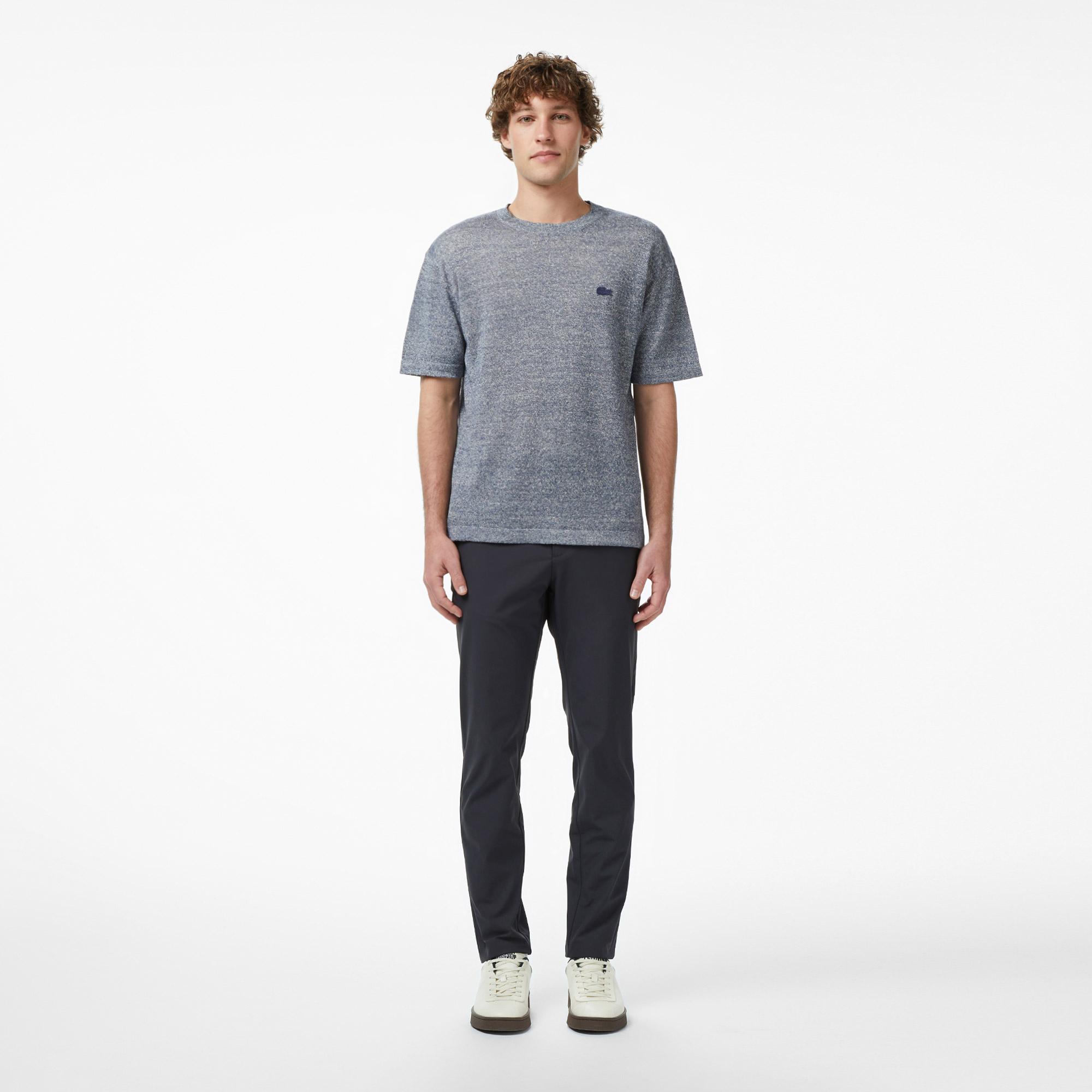 Lacoste Erkek Classic Fit Kısa Kollu Bisiklet Yaka Keten Lacivert Triko