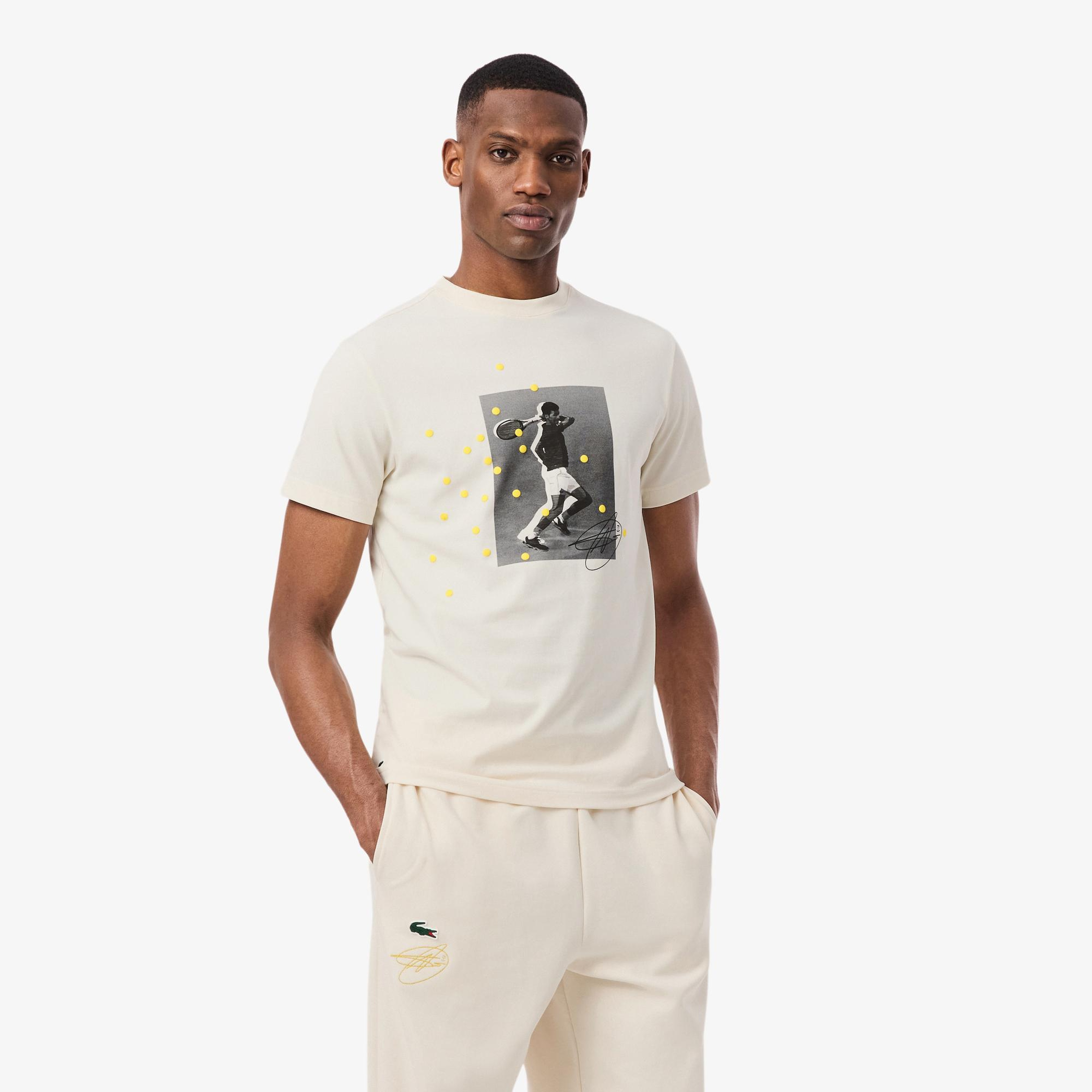 Lacoste Erkek Regular Fit Bisiklet Yaka Baskılı Krem T-Shirt