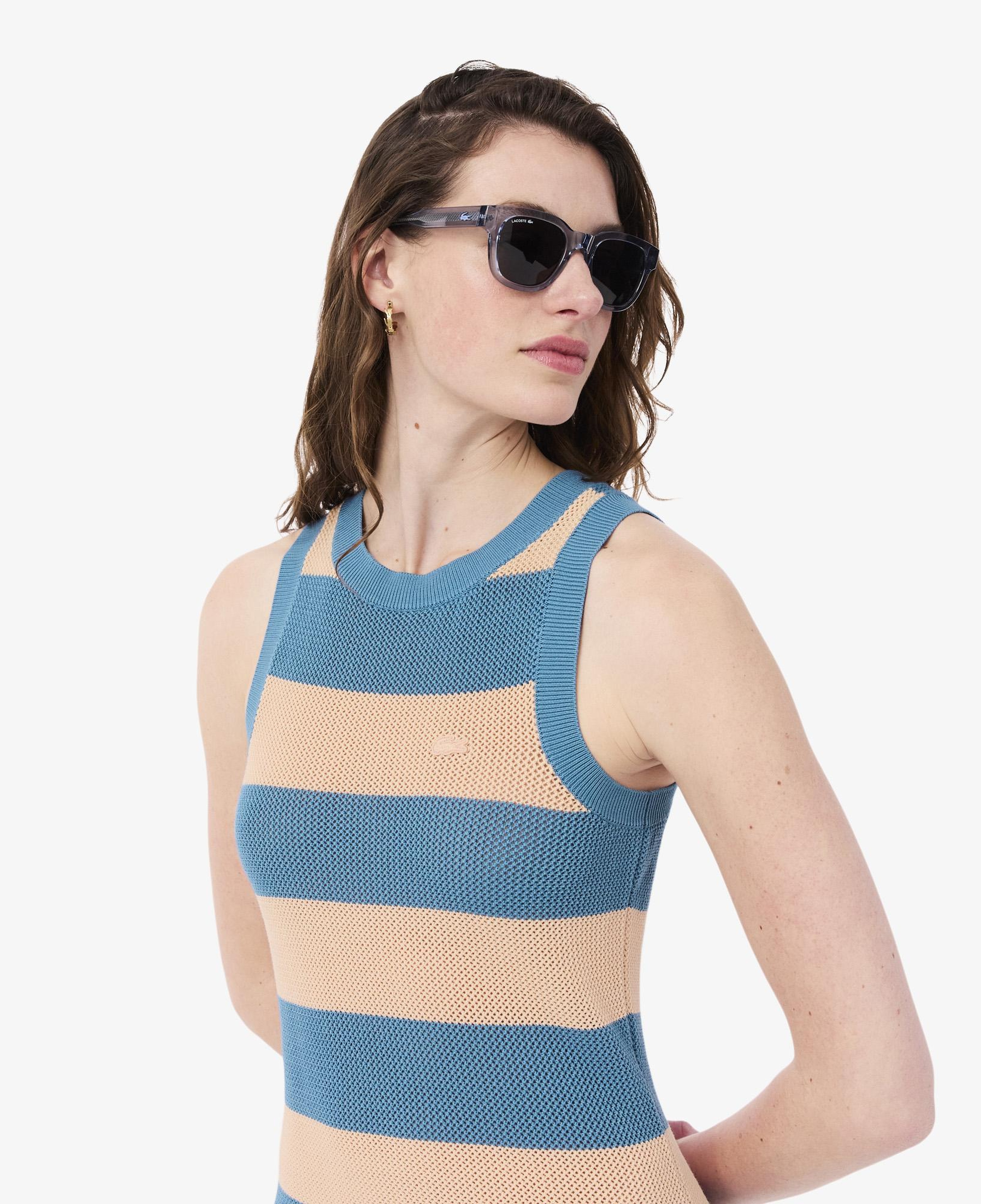 Lacoste Kadın Regular Fit Kolsuz Bisiklet Yaka Çizgili Renkli Elbise