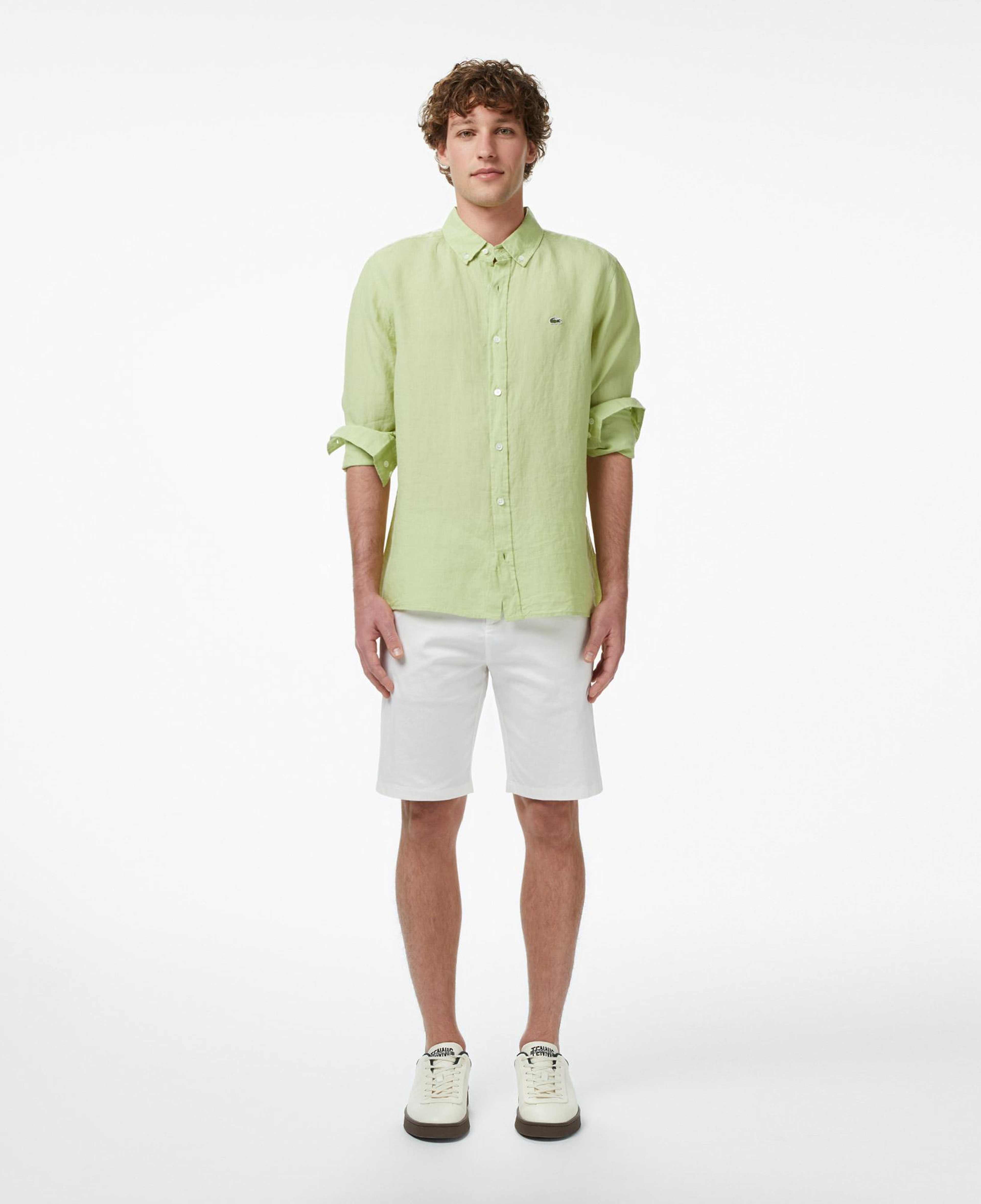 Lacoste Erkek Regular Fit Düğmeli Yaka Keten Yeşil Gömlek