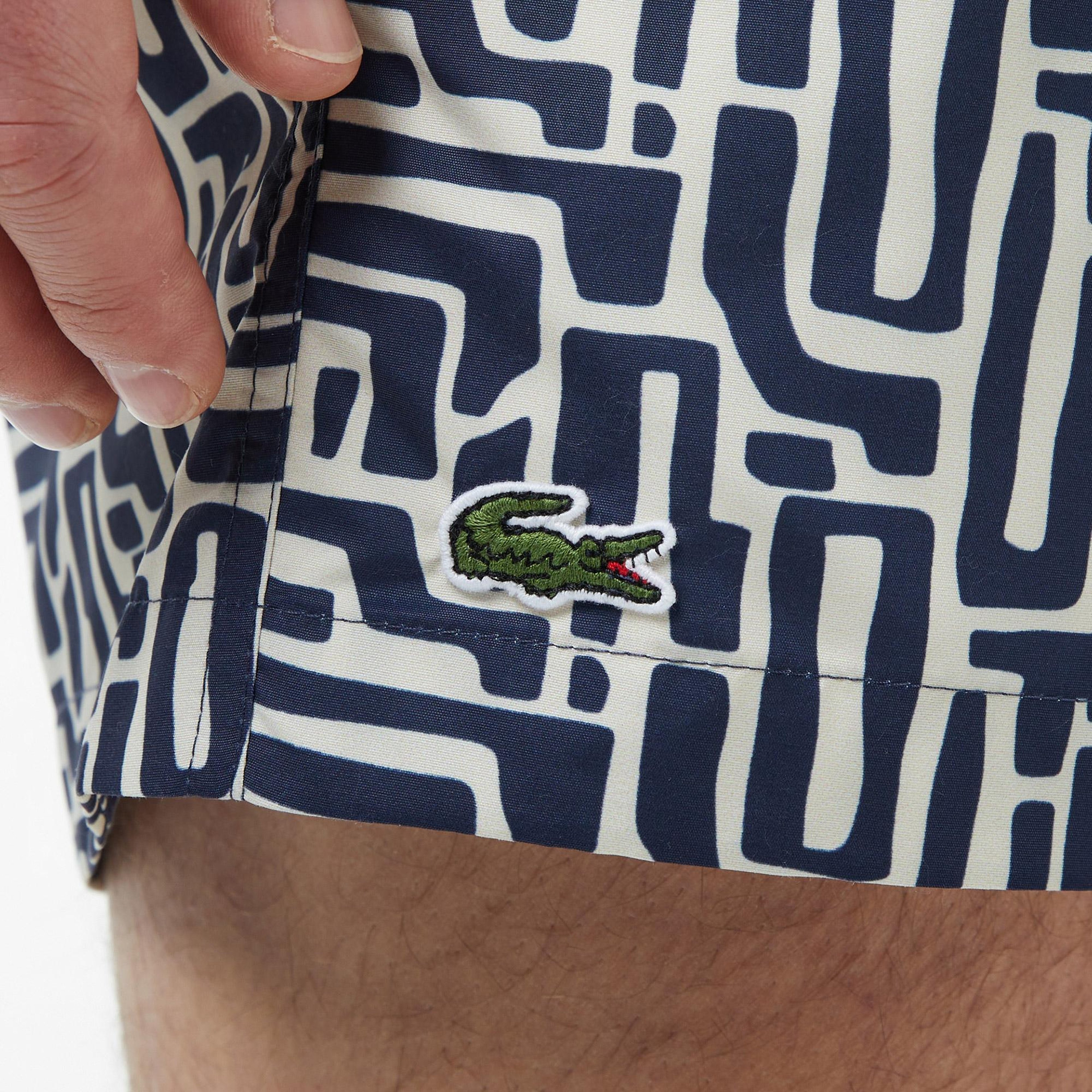 Lacoste Erkek Regular Fit Desenli Lacivert Deniz Şortu