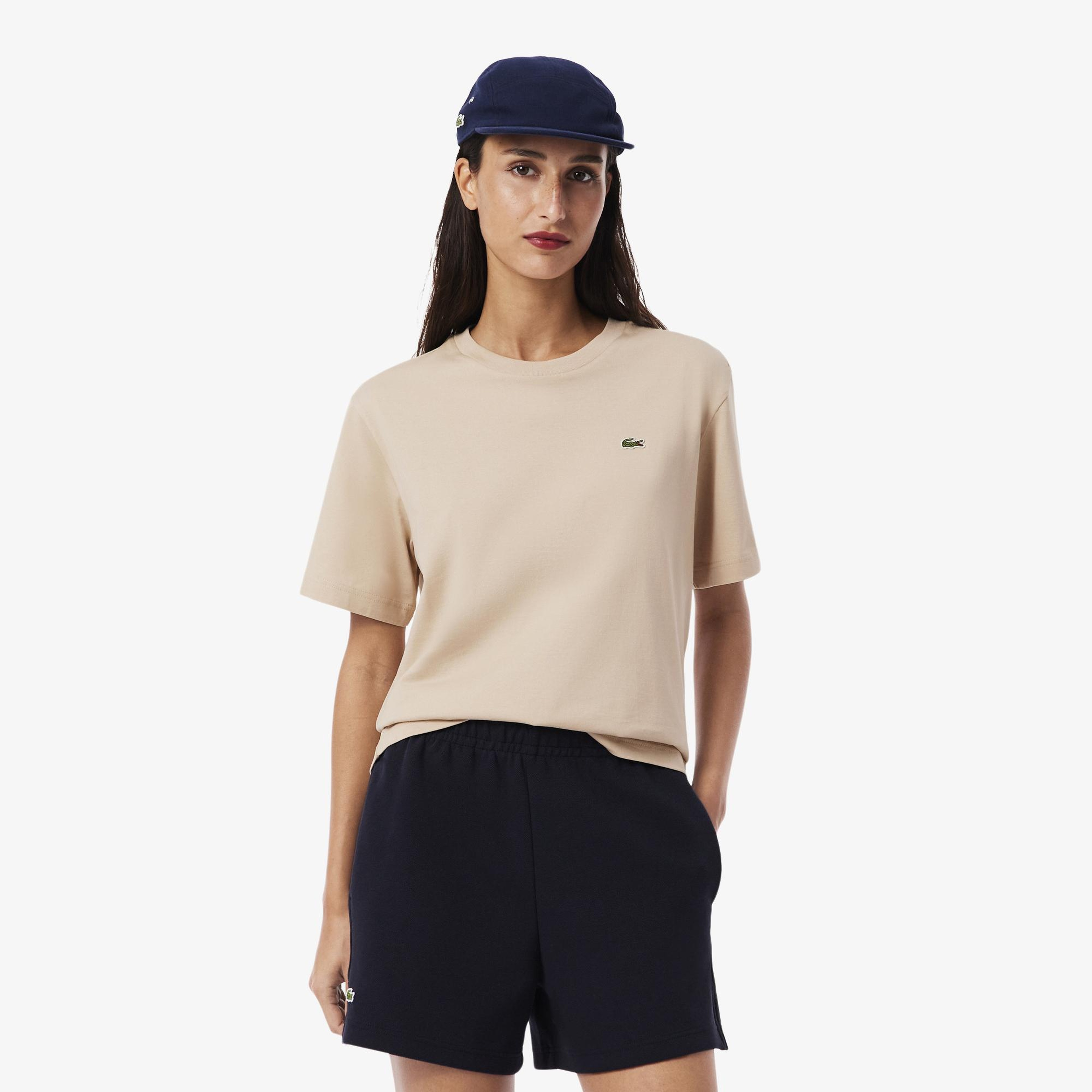 Lacoste Kadın Relaxed Fit Bisiklet Yaka Bej T-Shirt