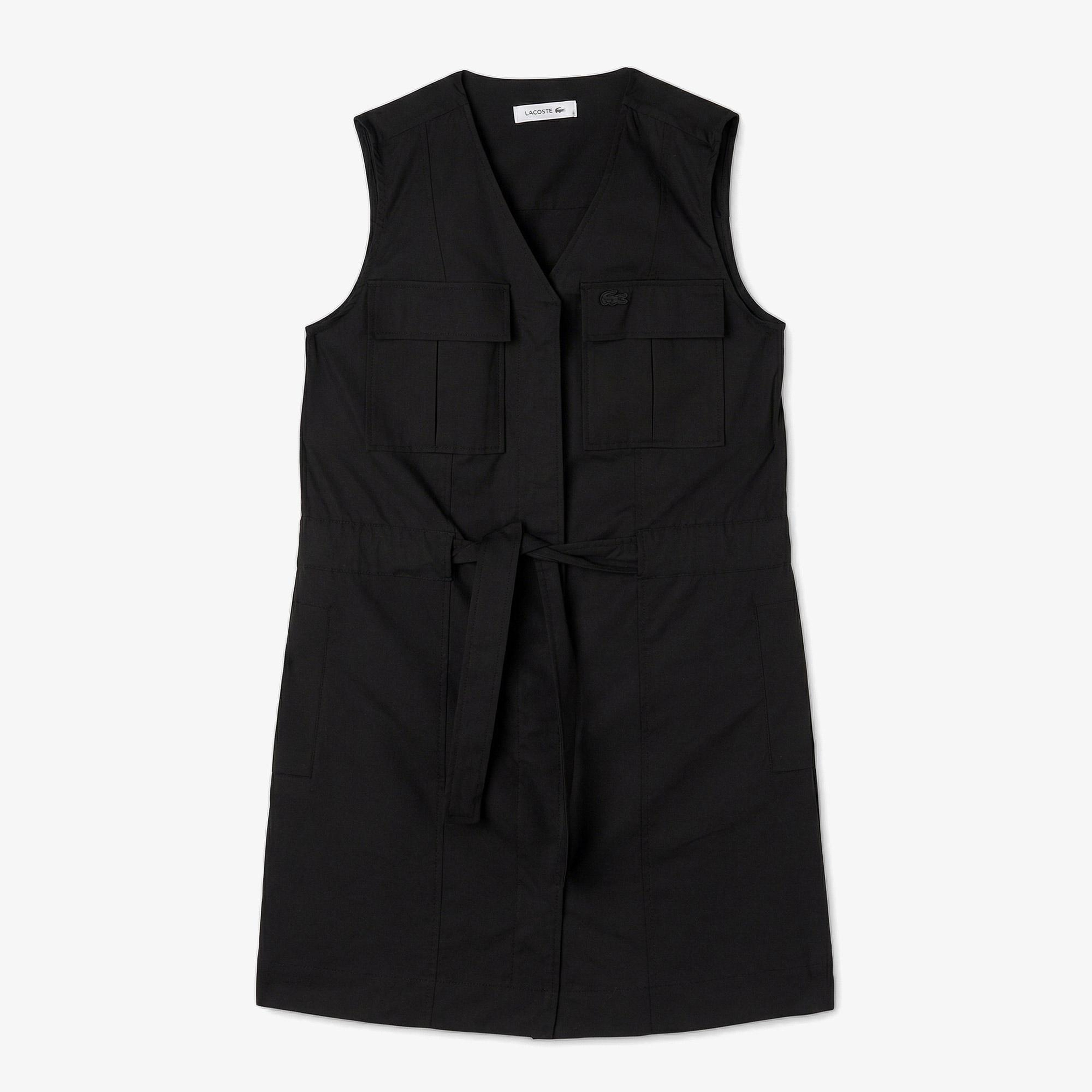 Lacoste Kadın Classic Fit Kolsuz V Yaka Siyah Elbise