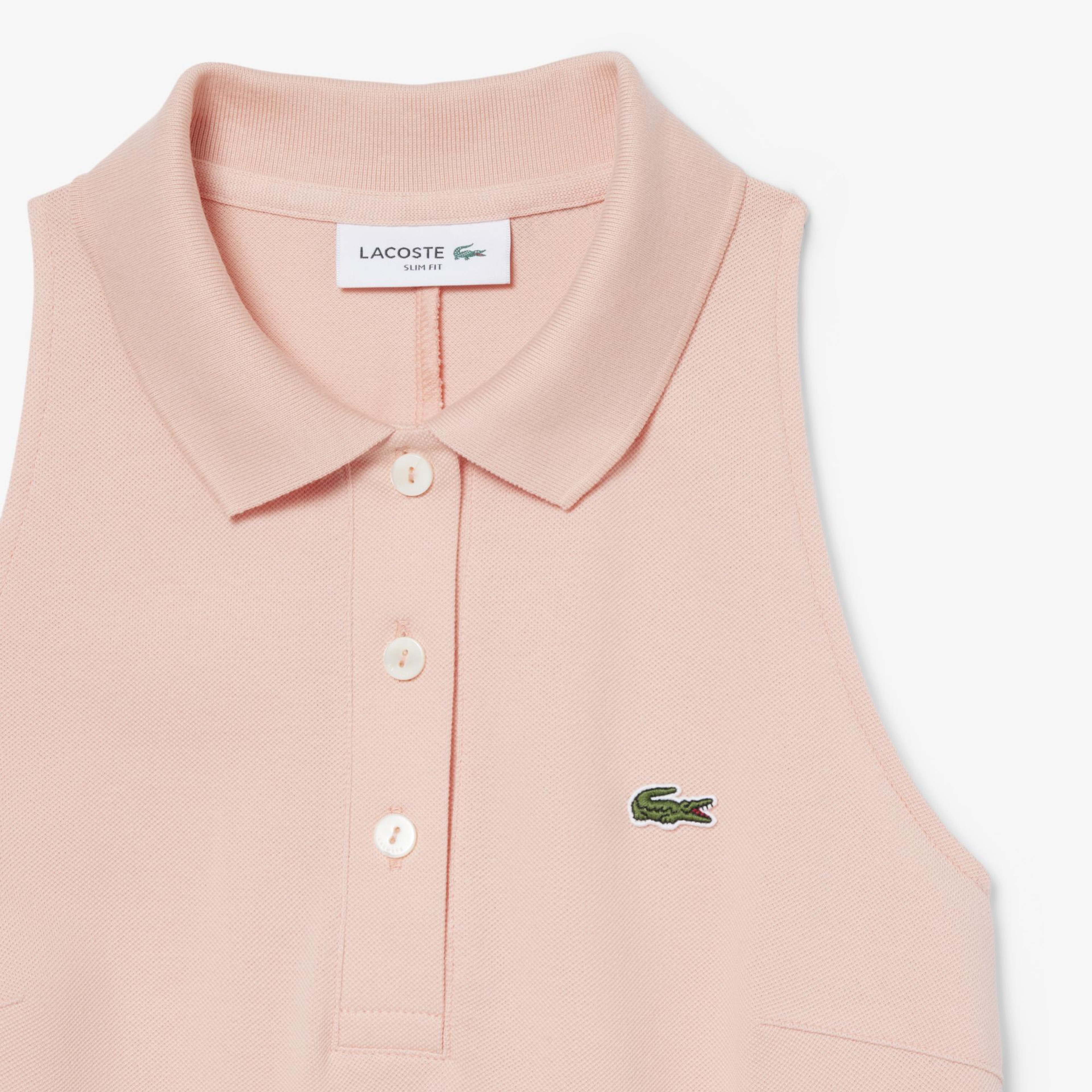 Lacoste Kadın Slim Fit Kolsuz Polo Yaka Pembe Elbise