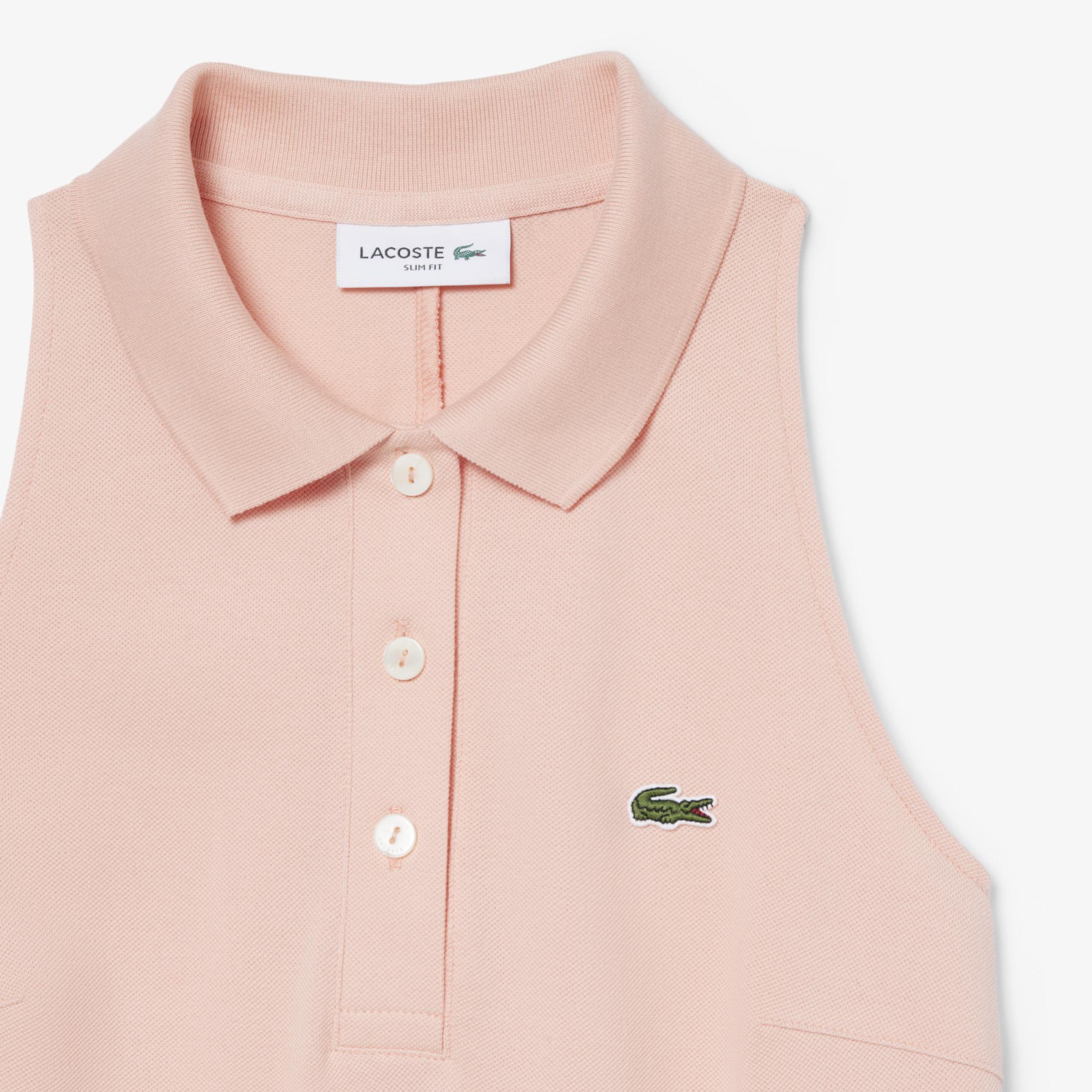 Lacoste Kadın Slim Fit Kolsuz Polo Yaka Pembe Elbise