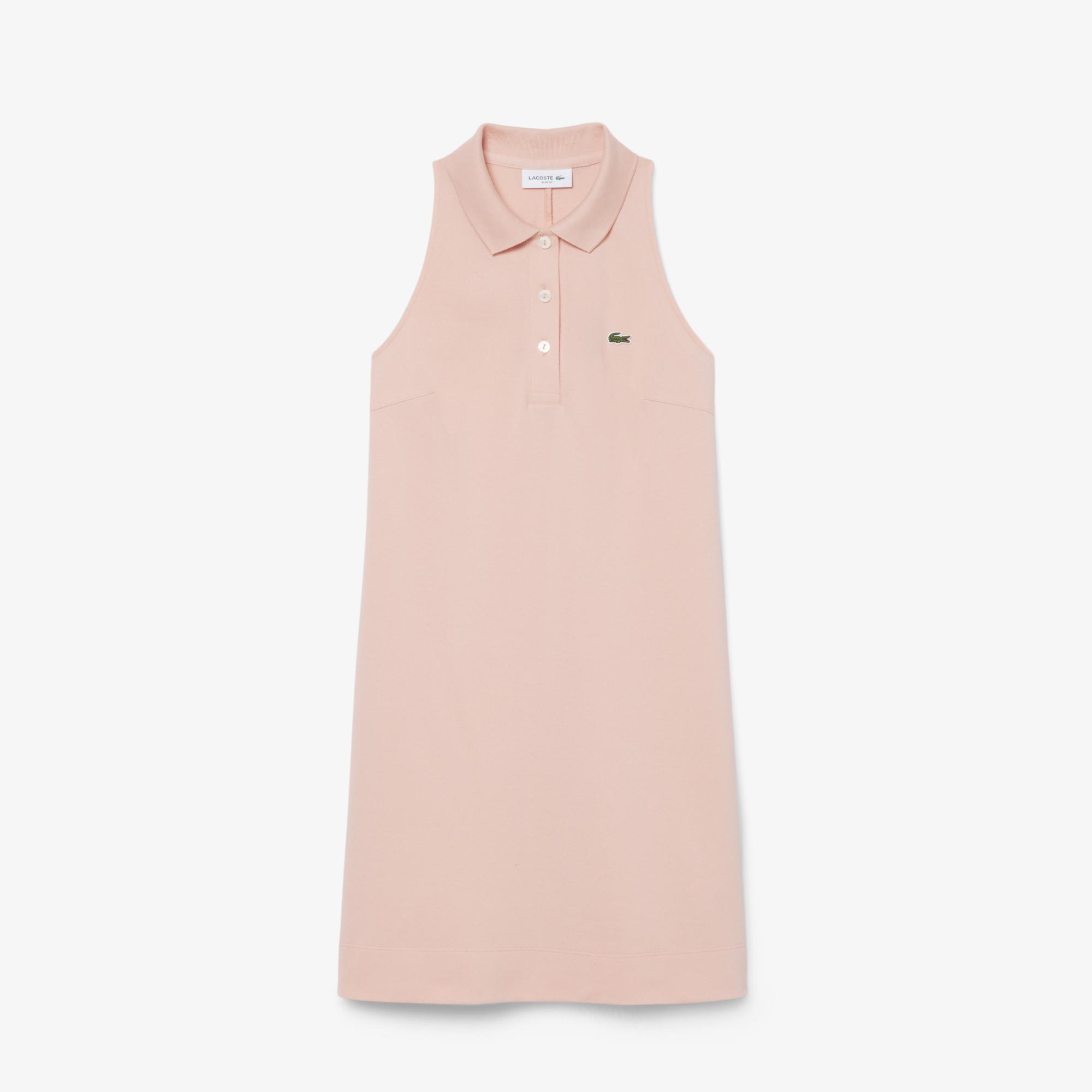 Lacoste Kadın Slim Fit Kolsuz Polo Yaka Pembe Elbise
