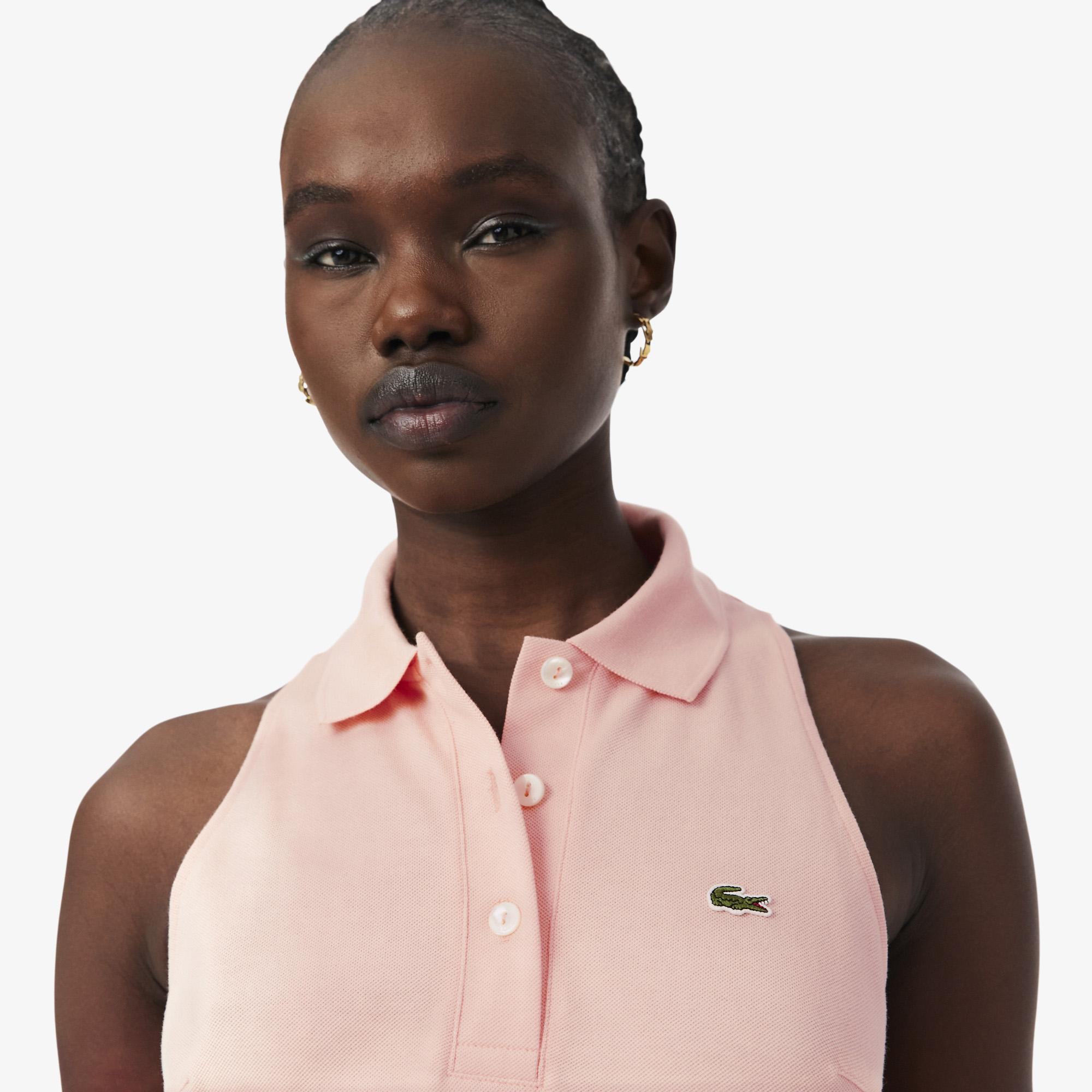 Lacoste Kadın Slim Fit Kolsuz Polo Yaka Pembe Elbise