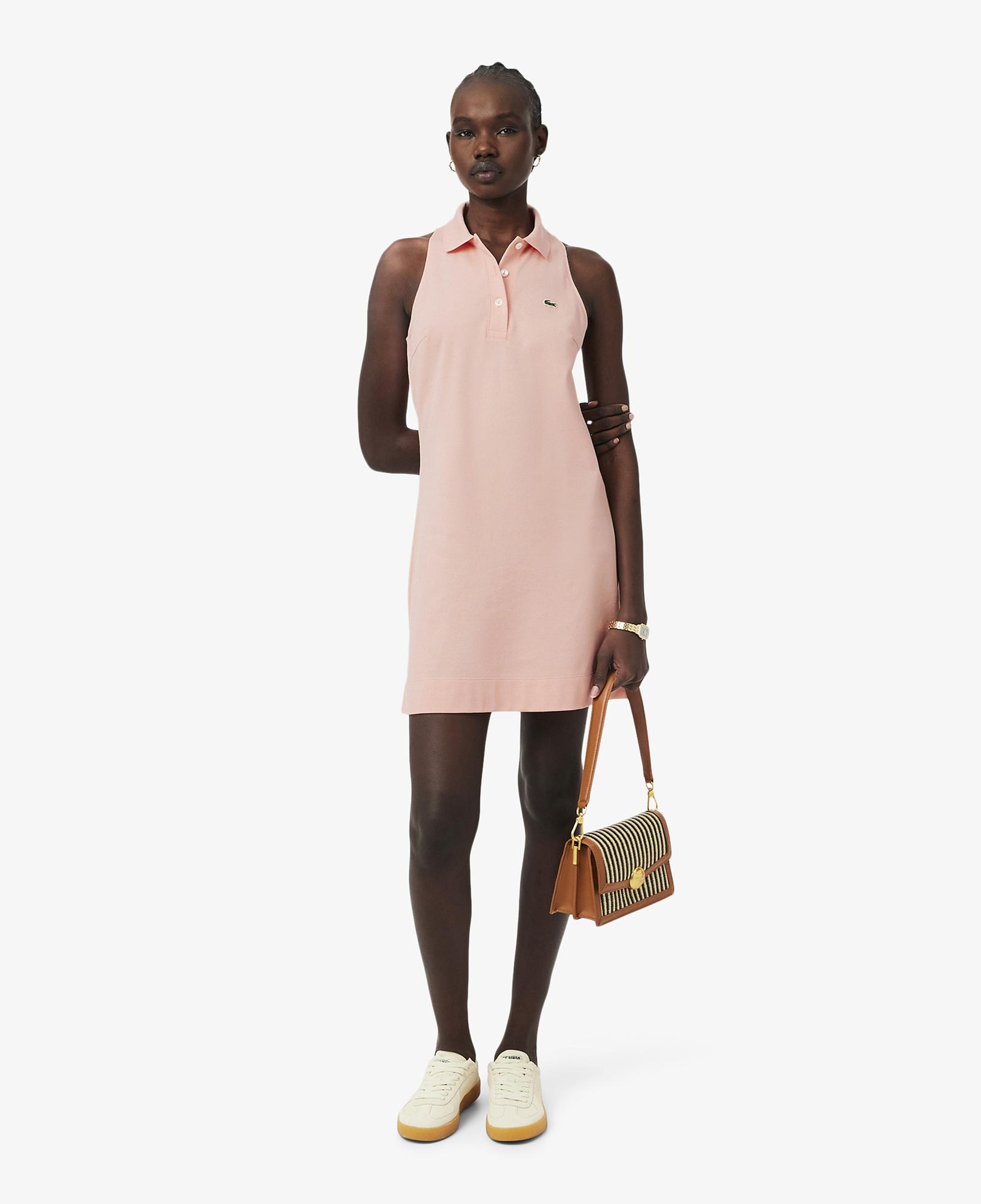 Lacoste Kadın Slim Fit Kolsuz Polo Yaka Pembe Elbise