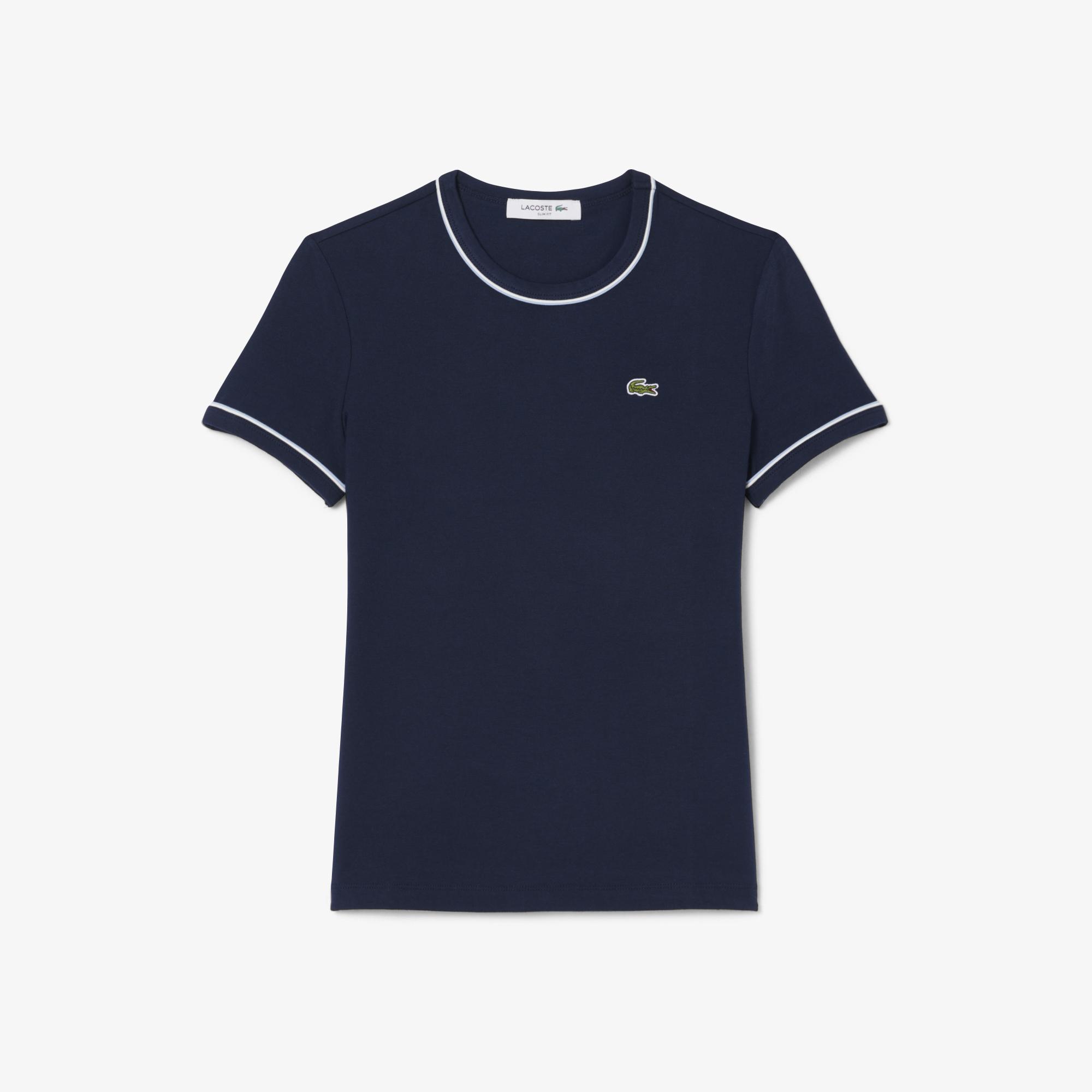 Lacoste Kadın Slim Fit Bisiklet Yaka Lacivert T-Shirt
