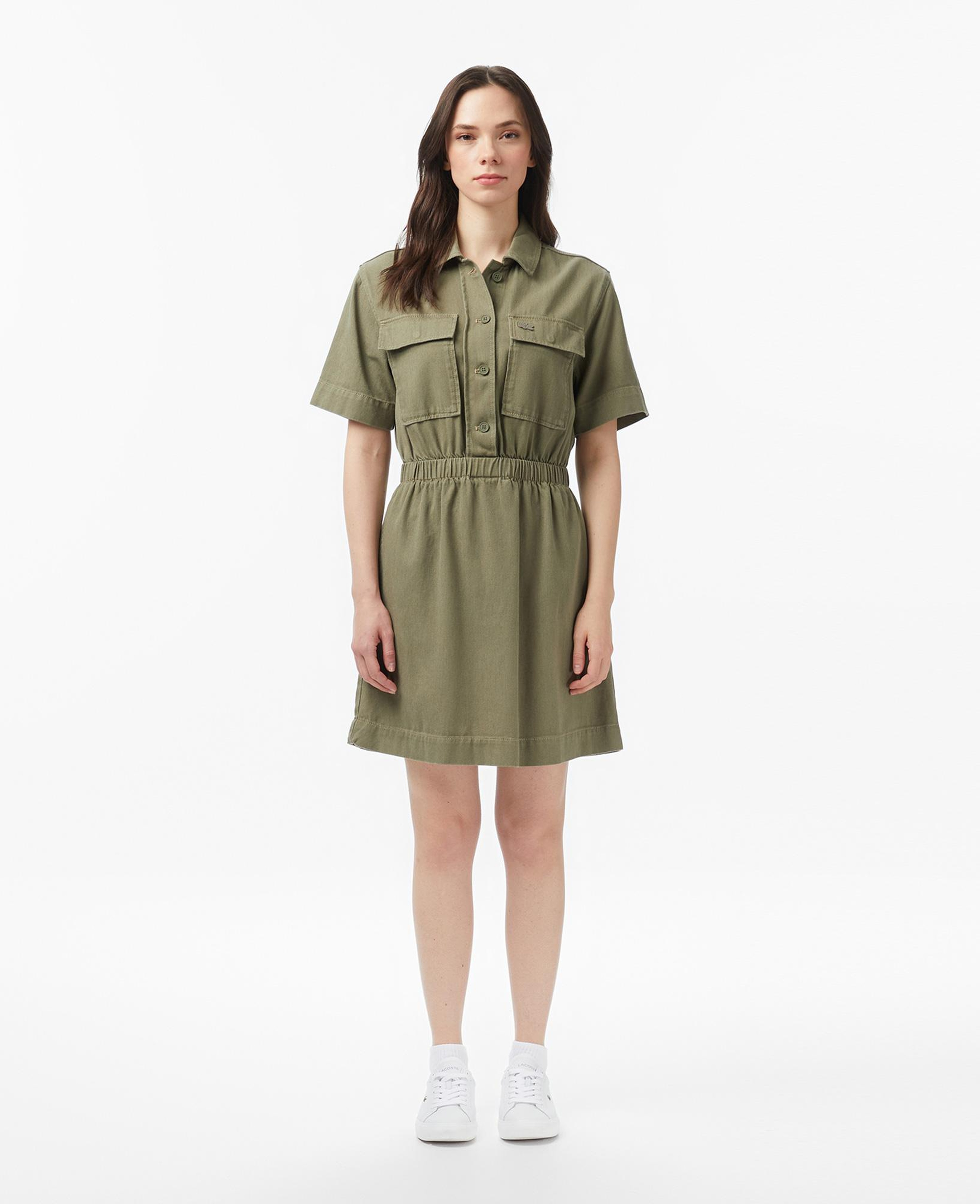 Lacoste Kadın Flare Fit Kısa Kollu Haki Elbise