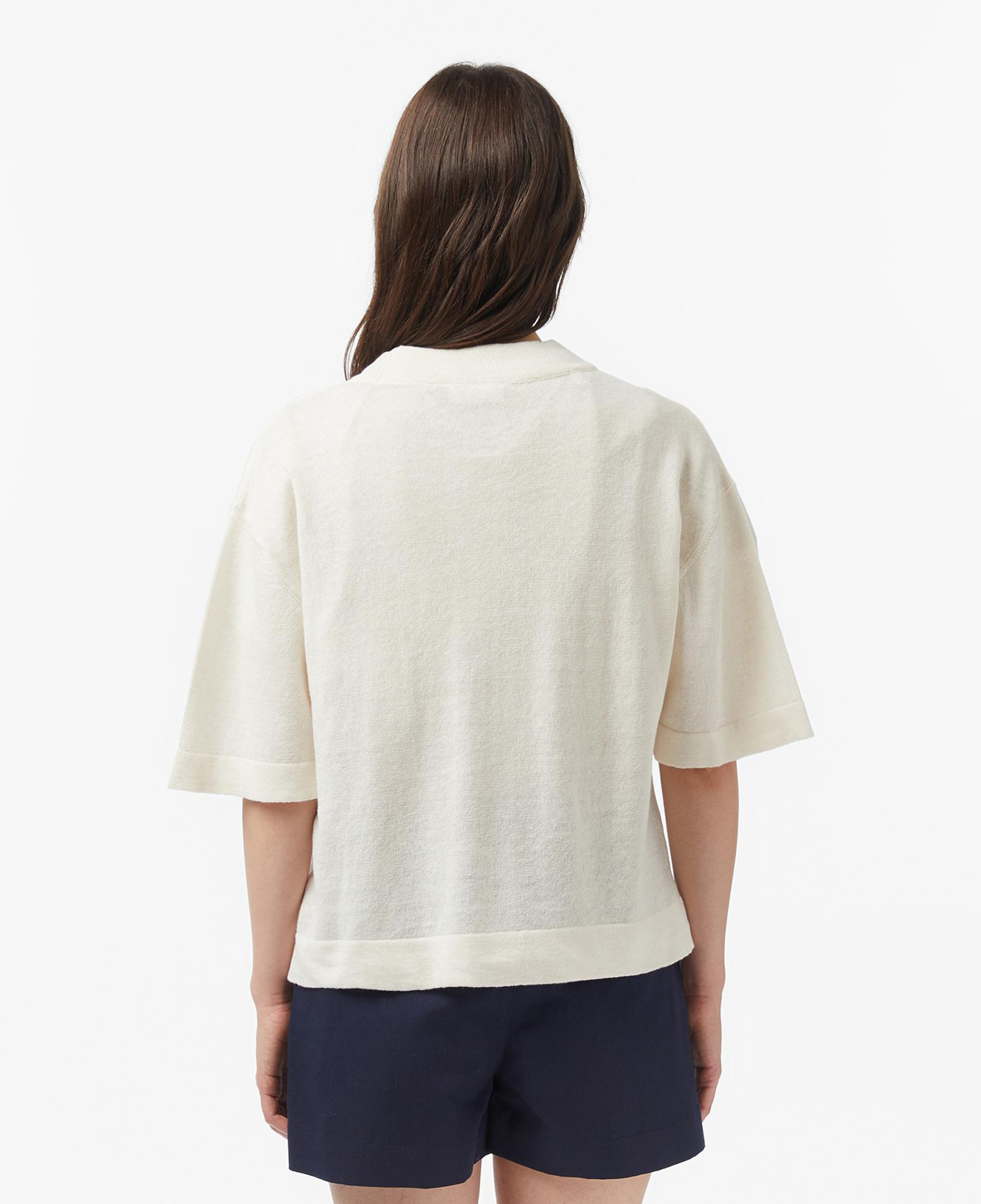 Lacoste Kadın Relaxed Fit Kısa Kollu V Yaka Keten Krem Hırka