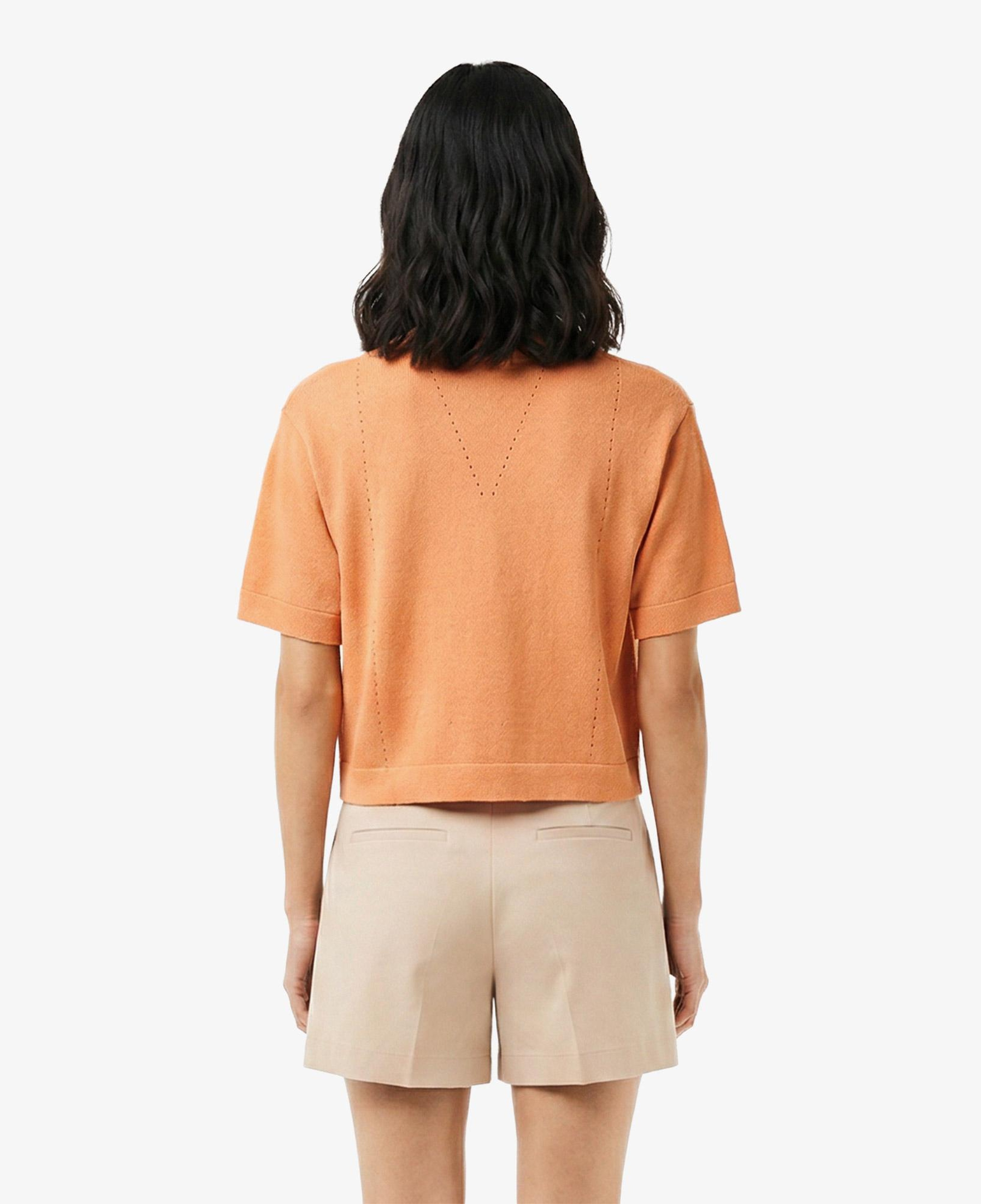 Lacoste Kadın Relaxed Fit Kısa Kollu V Yaka Keten Turuncu Hırka