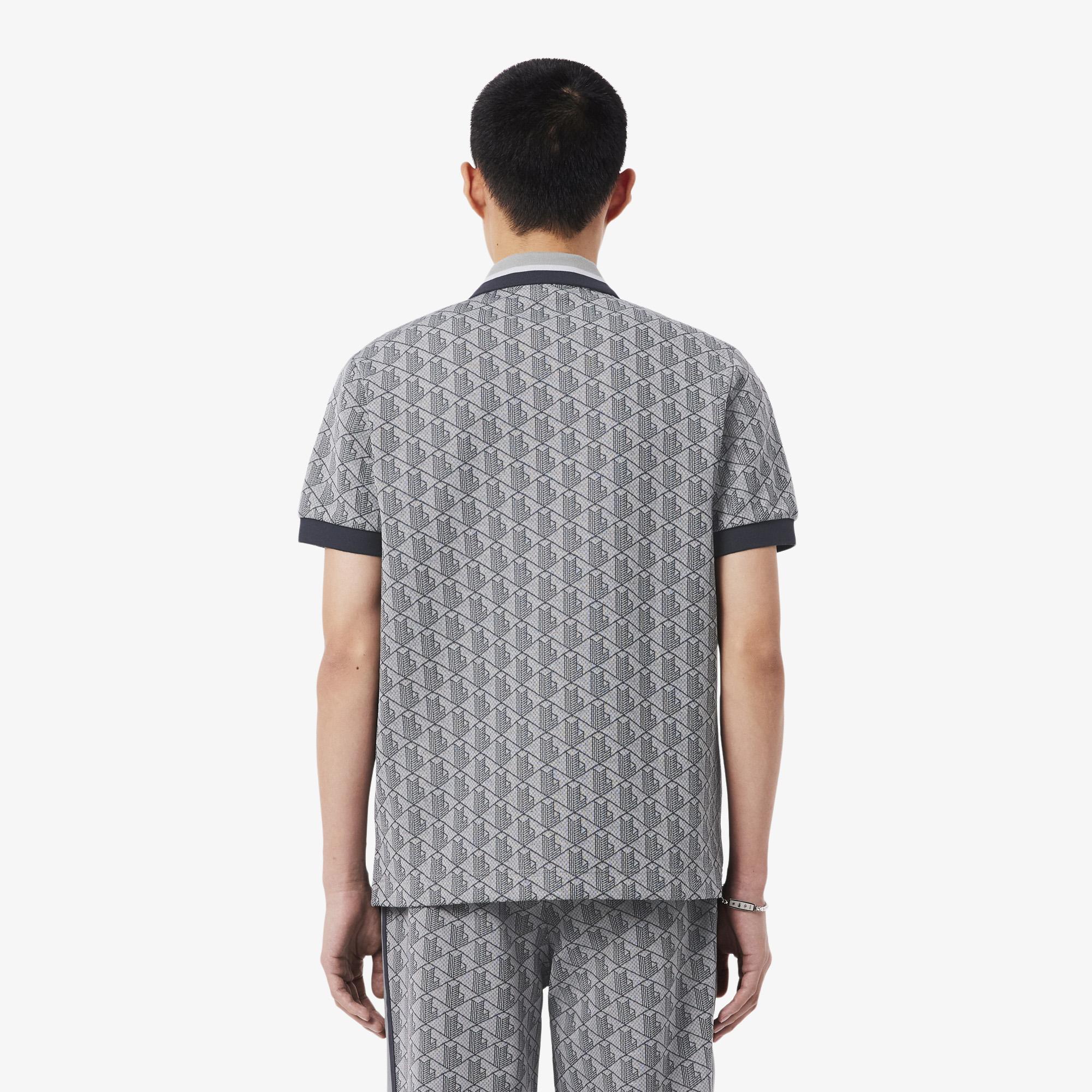 Lacoste Erkek Classic Fit Monogram Gri Polo