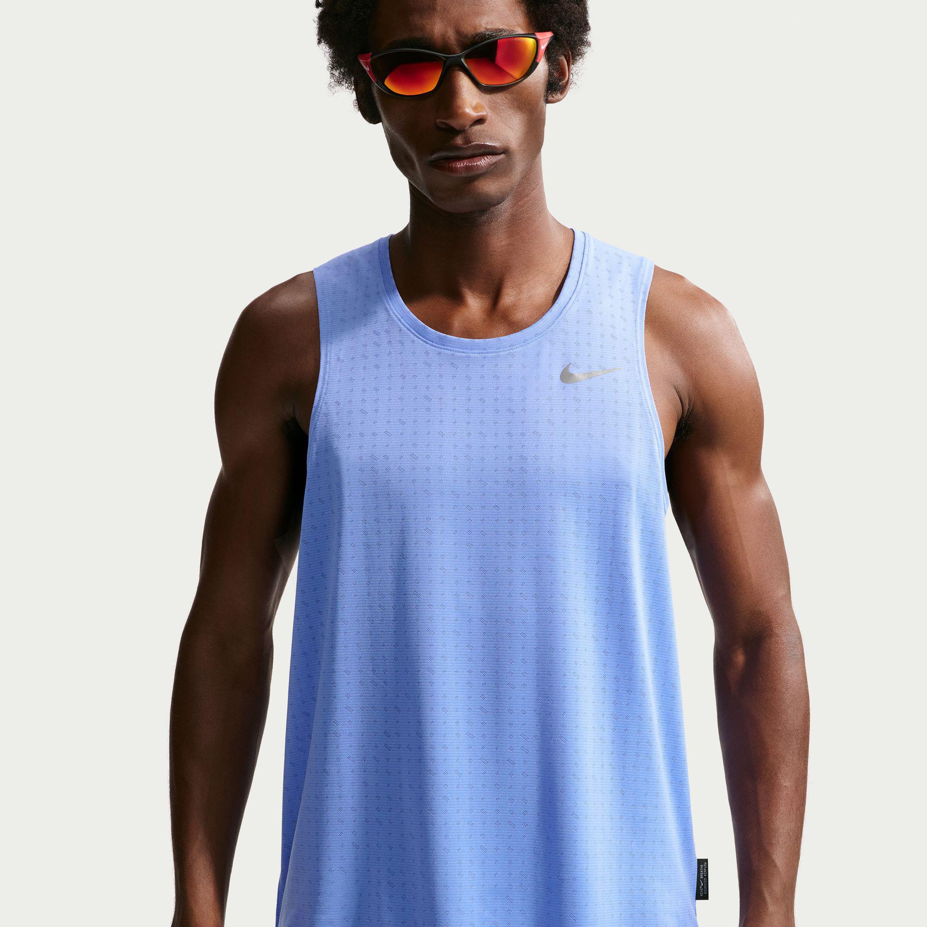 Nike Dri-Fit Breathe Miler Erkek Mavi Kolsuz T-Shirt