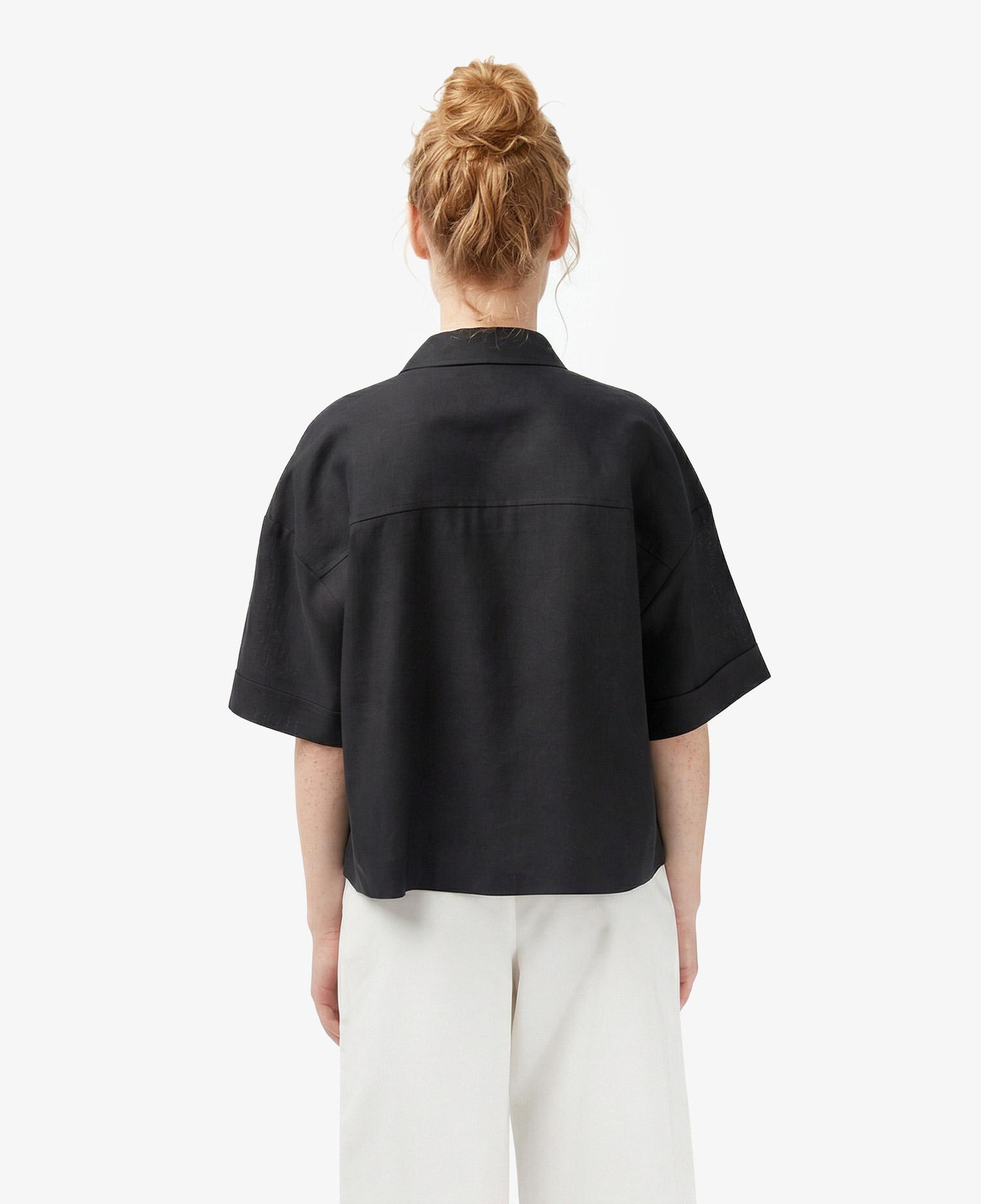 Lacoste Kadın Relaxed Fit Truvakar Kollu Keten Siyah Gömlek