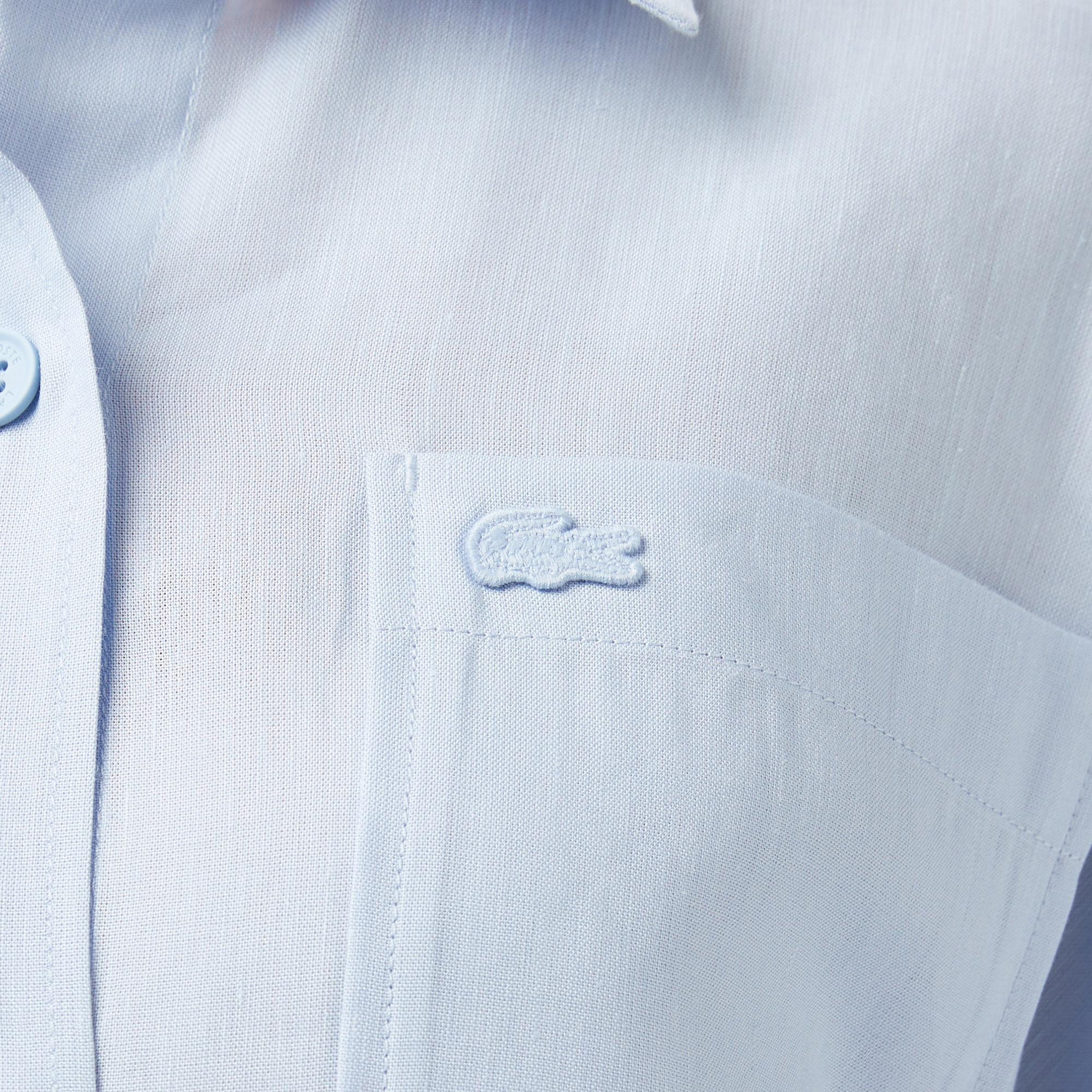 Lacoste Kadın Relaxed Fit Truvakar Kollu Keten Mavi Gömlek
