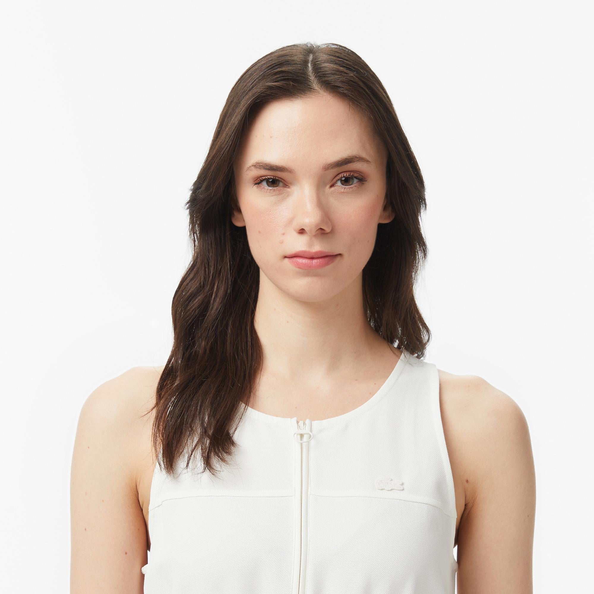 Lacoste Kadın Flare Fit Kolsuz Bisiklet Yaka Krem Elbise