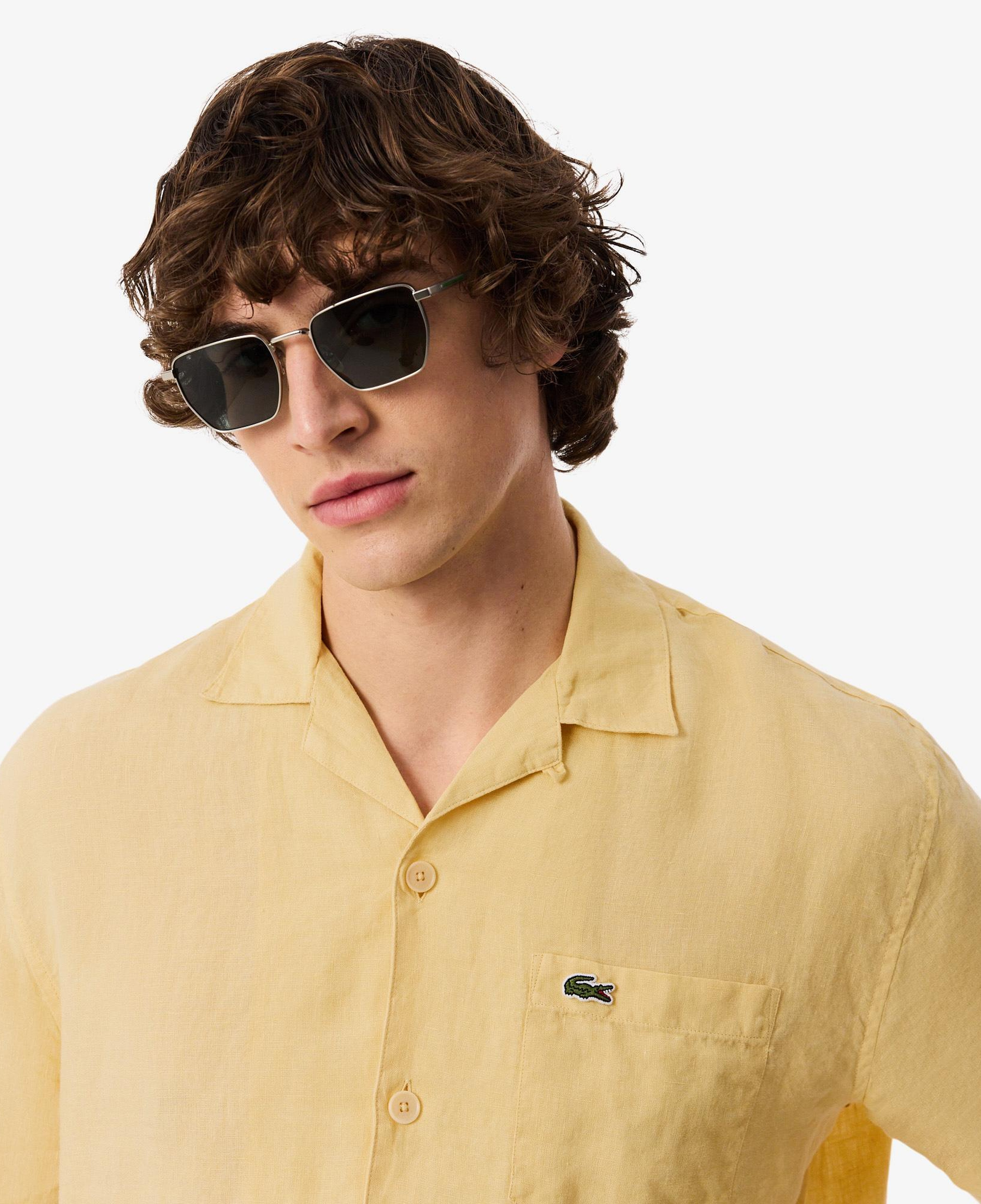 Lacoste Erkek Relaxed Fit Kısa Kollu Keten Bej Gömlek