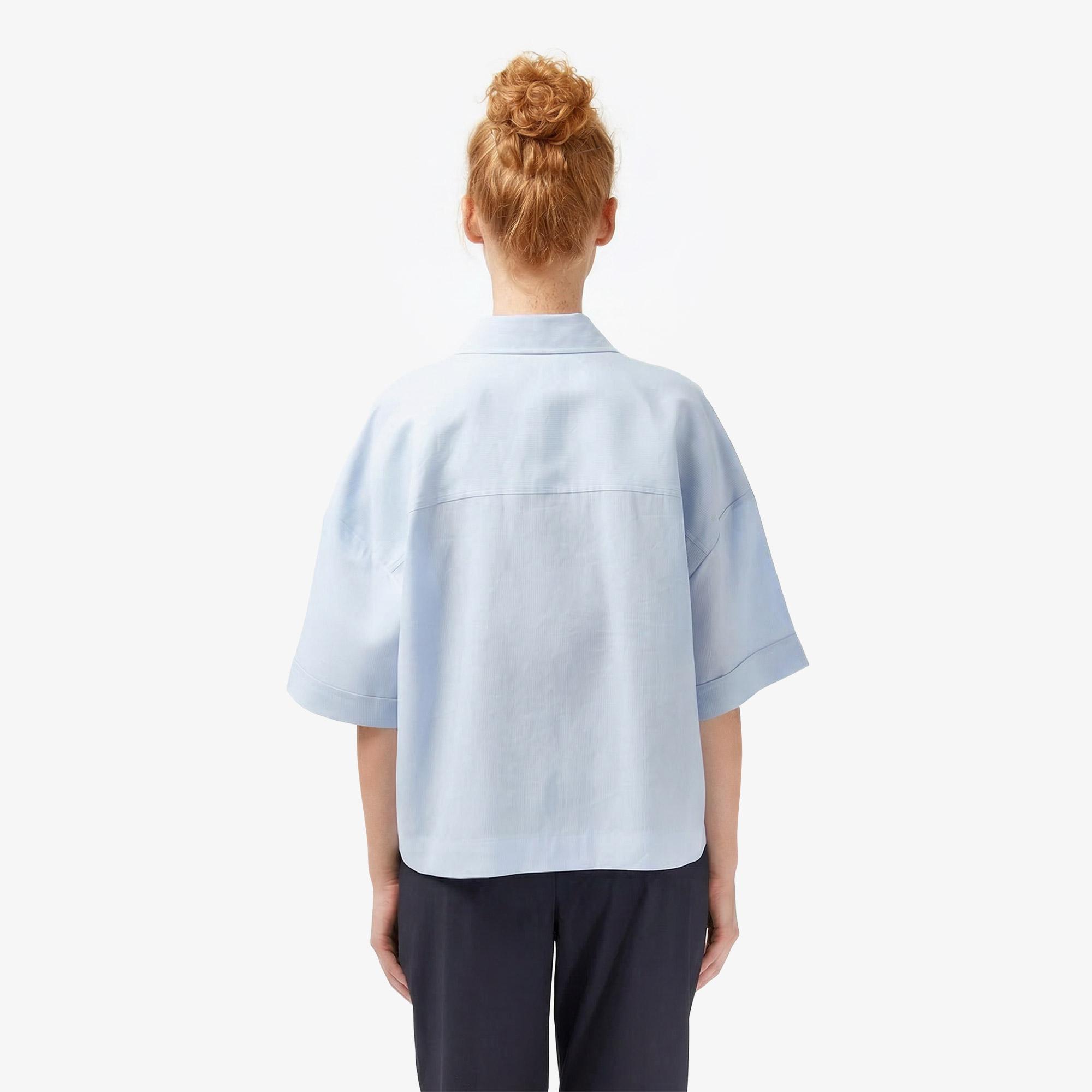 Lacoste Kadın Relaxed Fit Truvakar Kollu Keten Mavi Gömlek