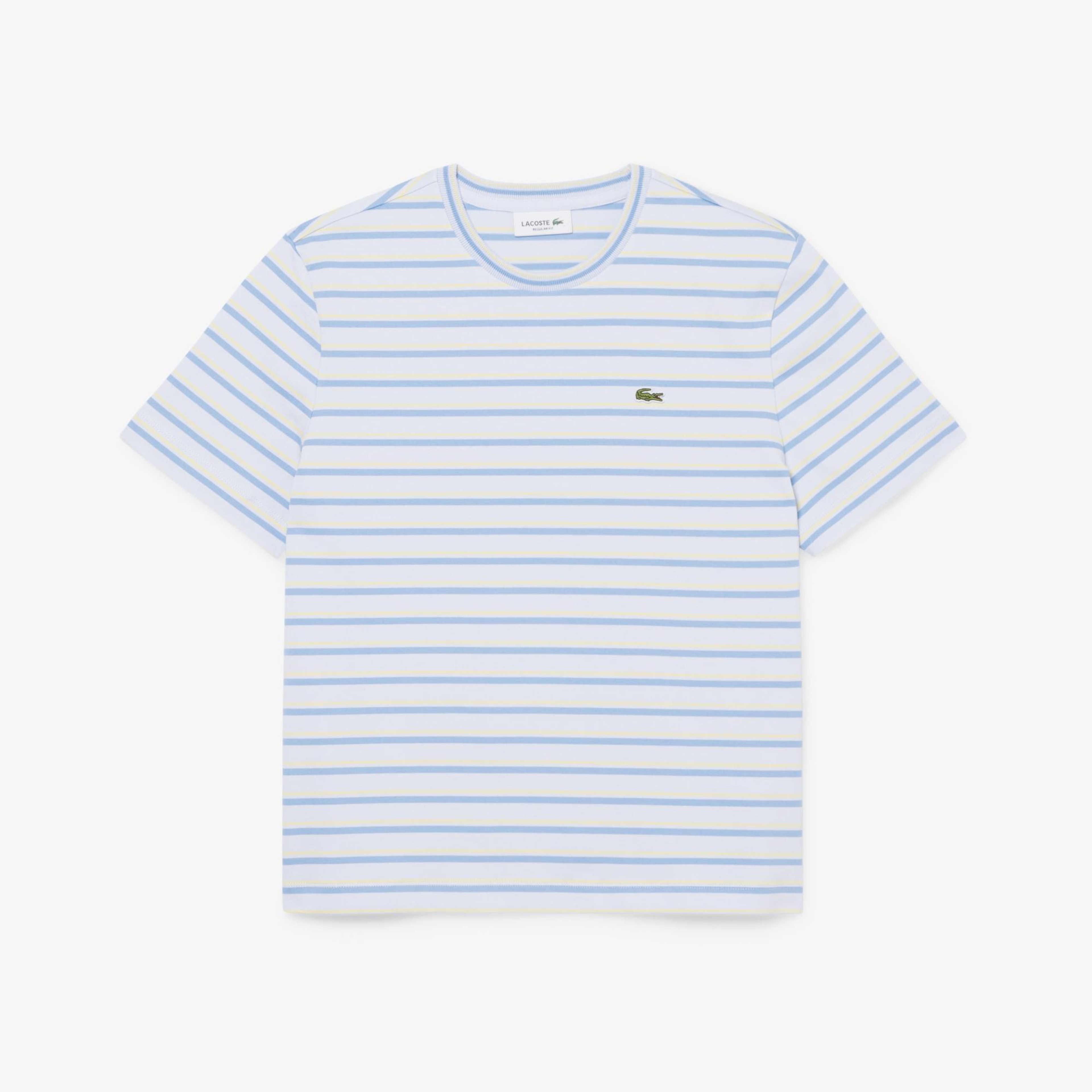 Lacoste Kadın Regular Fit Bisiklet Yaka Çizgili Mavi T-Shirt