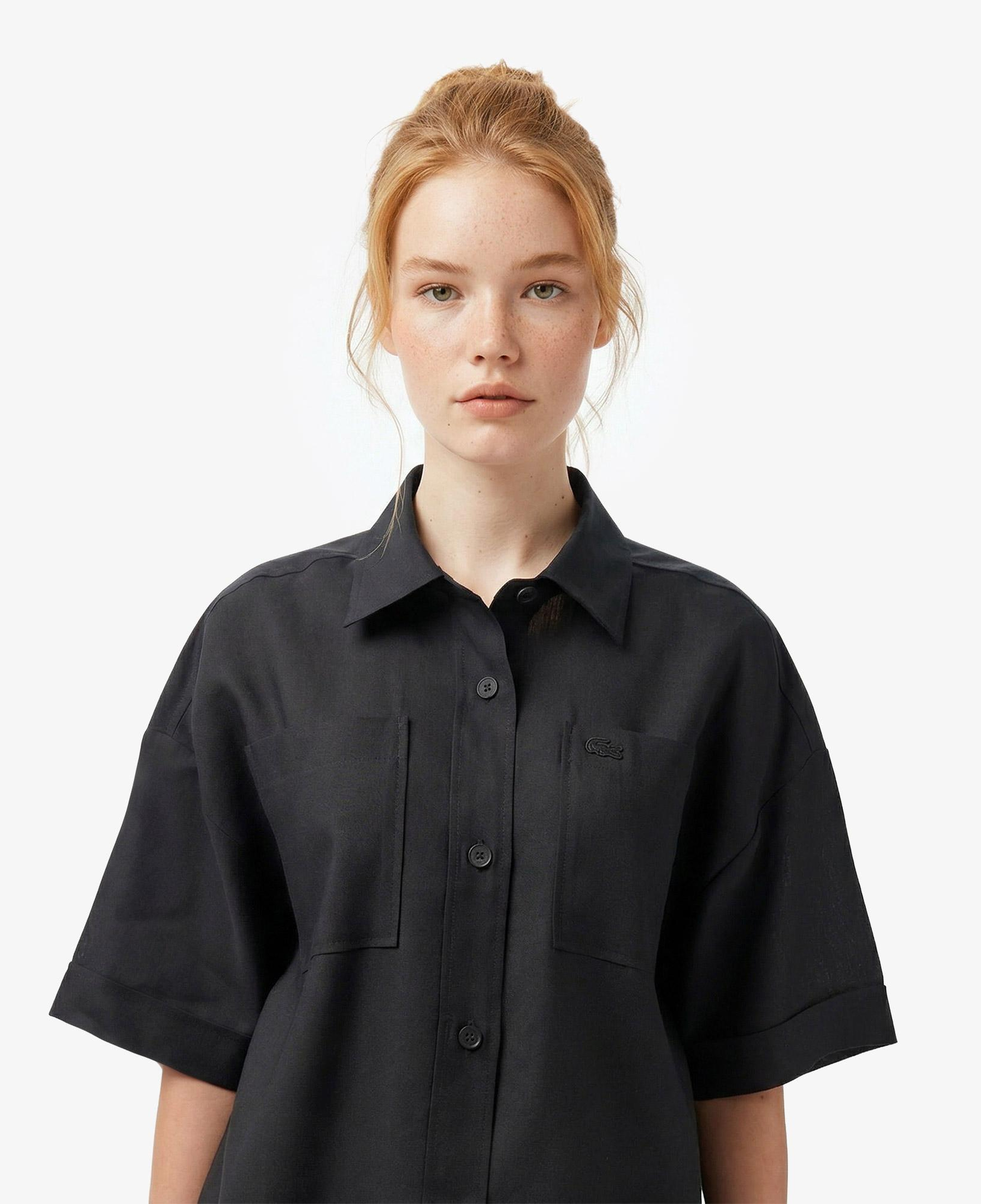 Lacoste Kadın Relaxed Fit Truvakar Kollu Keten Siyah Gömlek