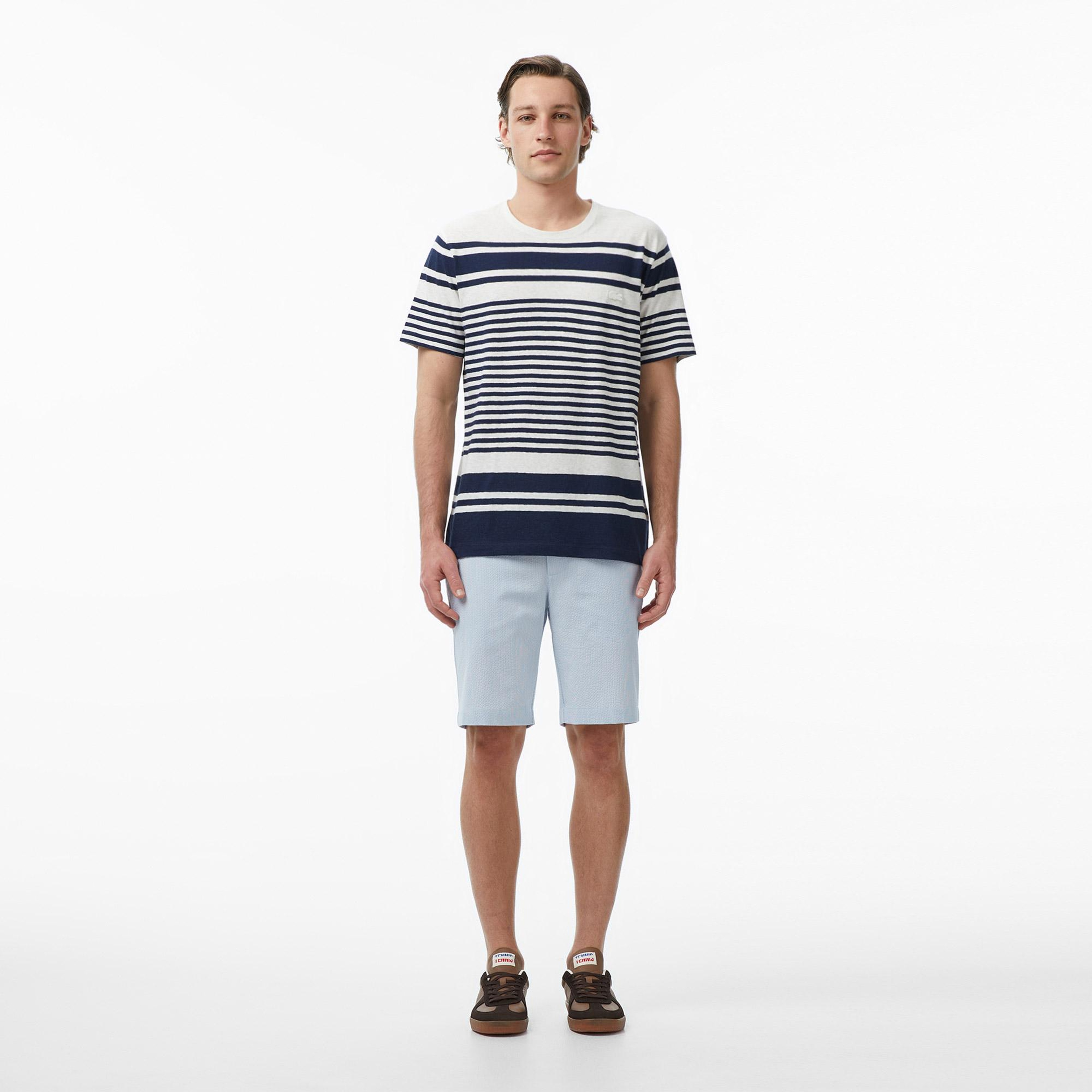 Lacoste Erkek Regular Fit Bisiklet Yaka Çizgili Lacivert T-Shirt