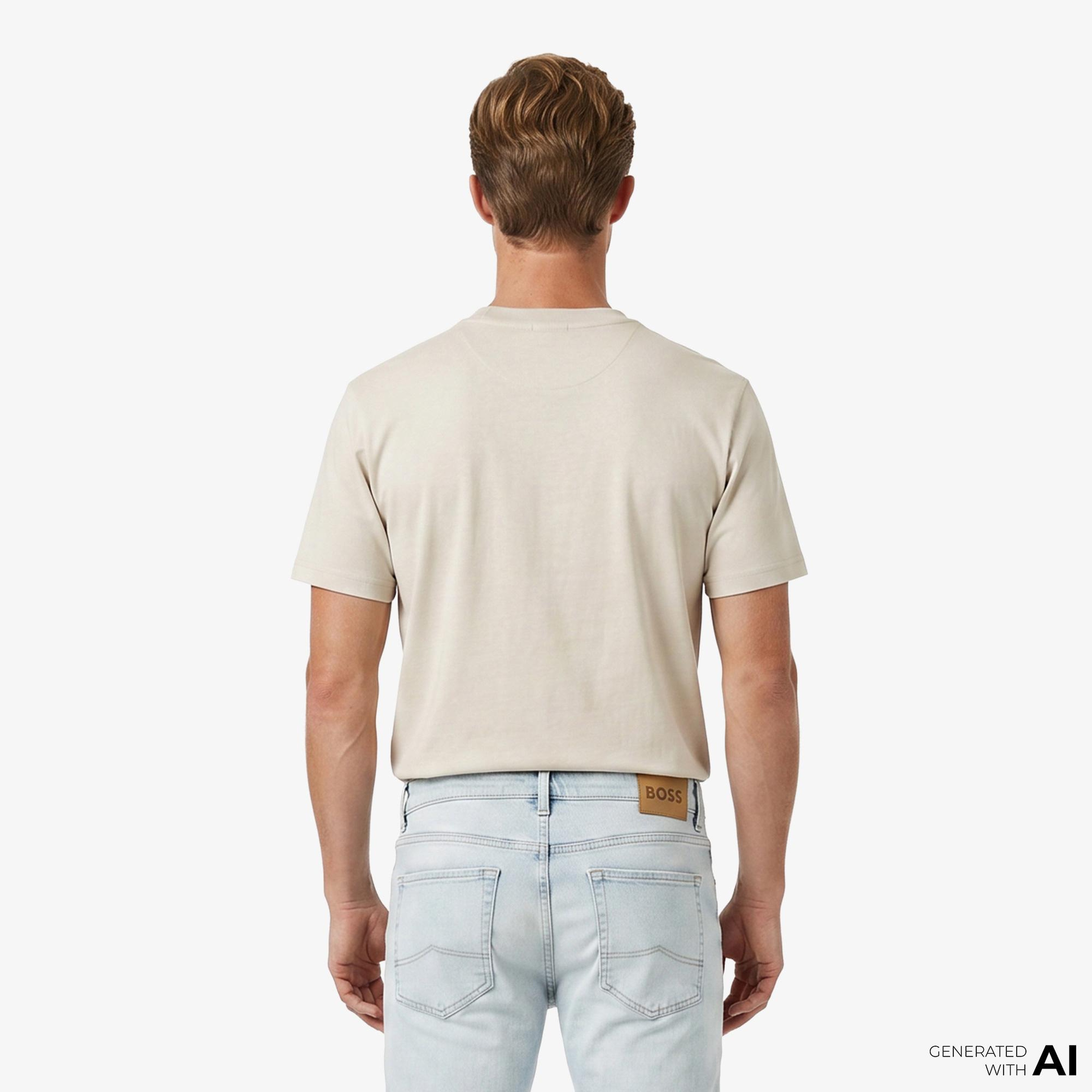 Boss Globe Logo Pattern Erkek Bej T-Shirt