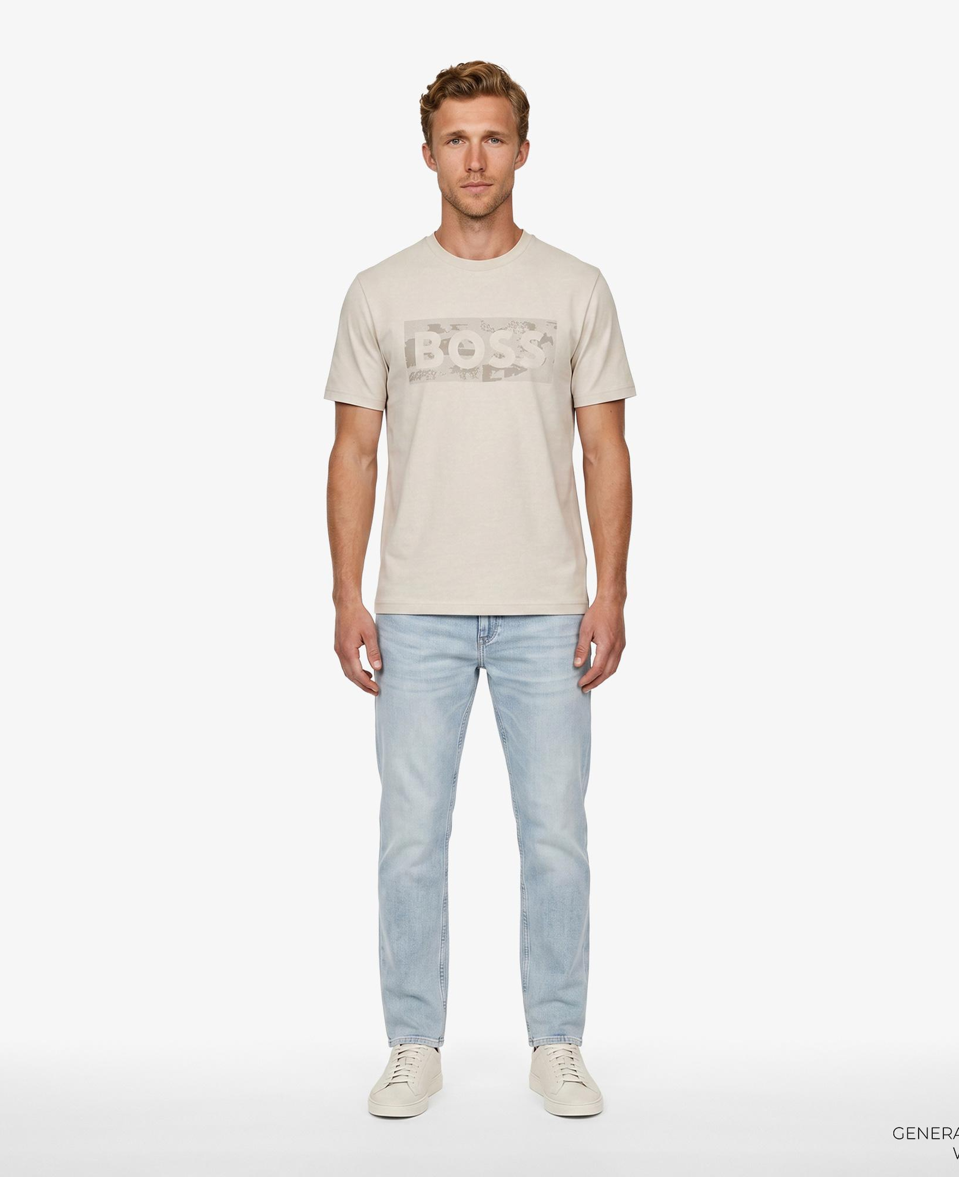 Boss Globe Logo Pattern Erkek Bej T-Shirt