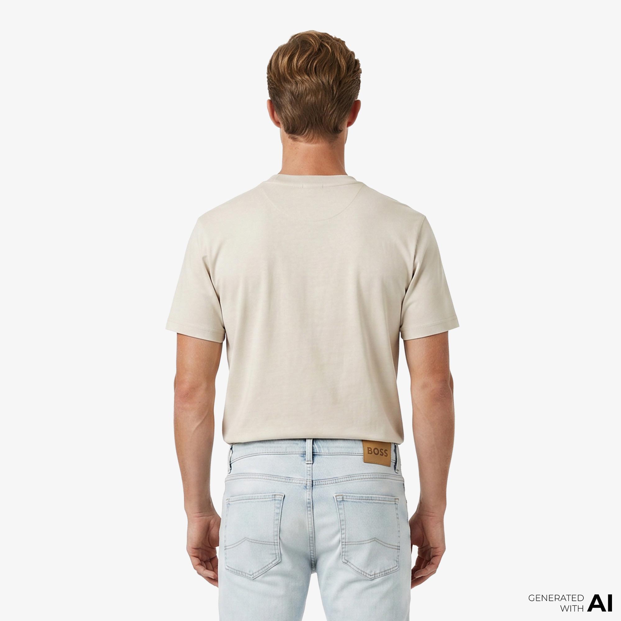 Boss Globe Logo Pattern Erkek Bej T-Shirt