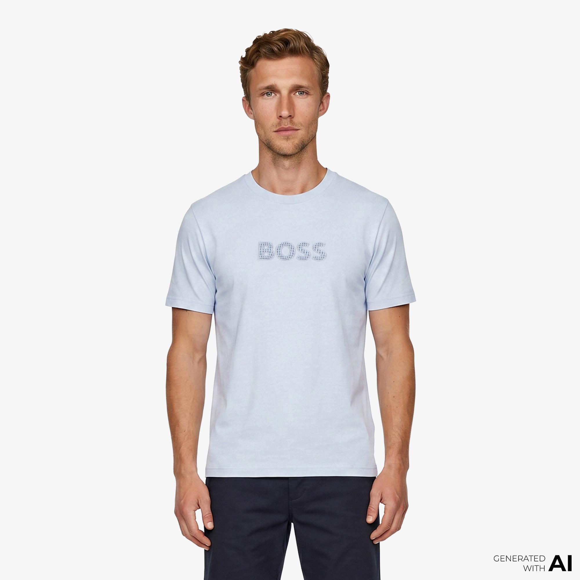 Boss Terrace Logo Erkek Mavi T-Shirt