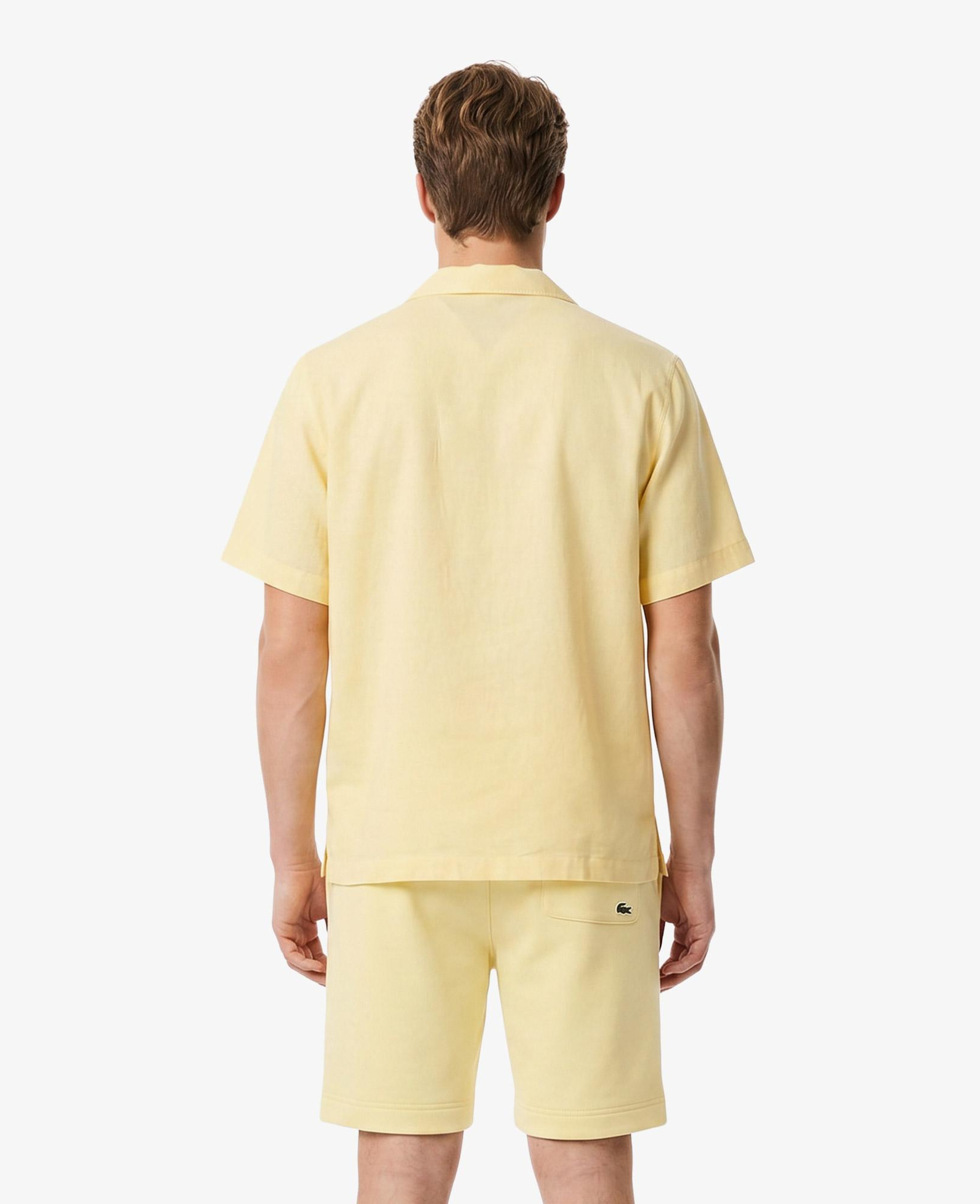 Erkek Relaxed Fit Kısa Kollu Keten Sarı Gömlek