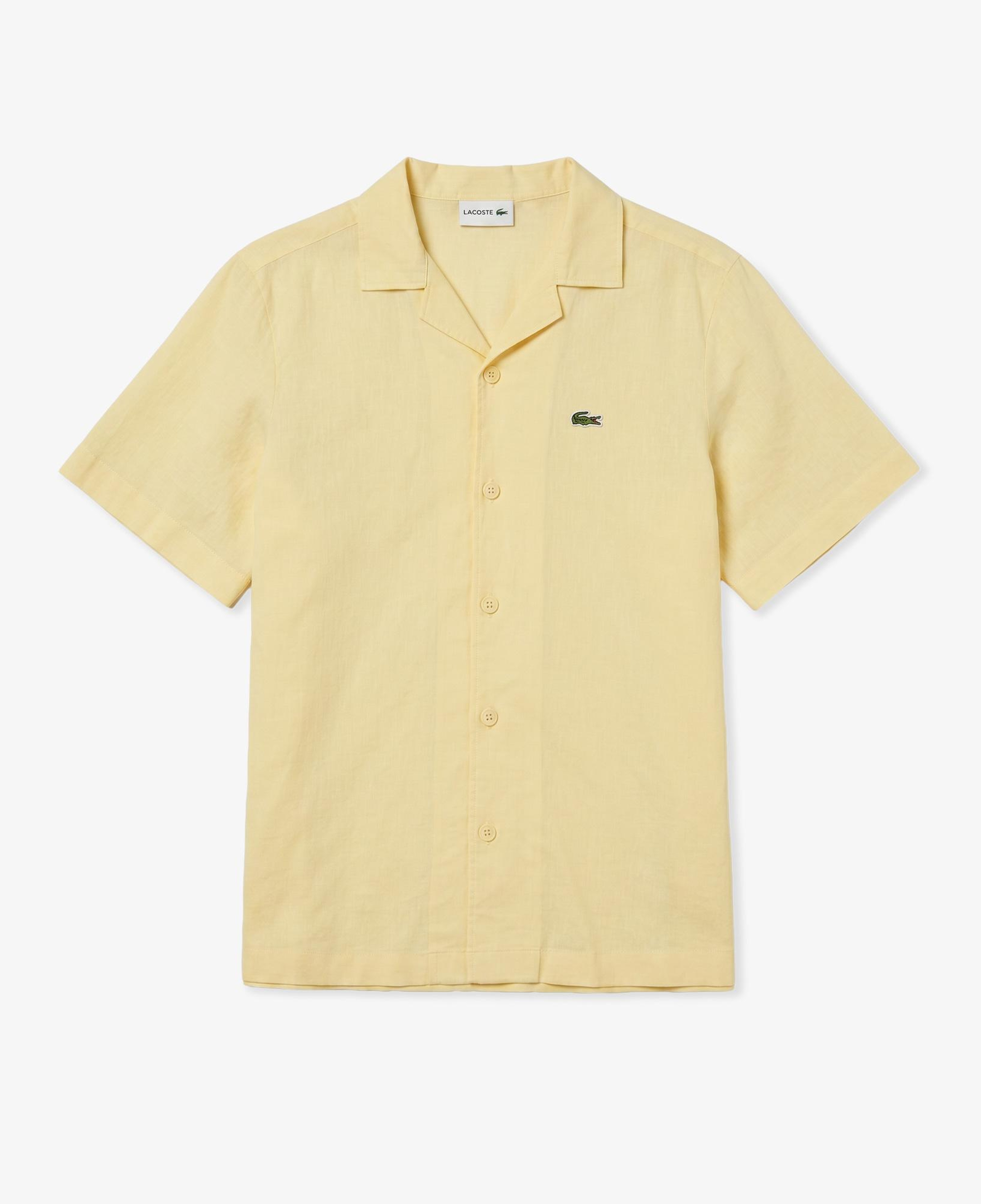 Erkek Relaxed Fit Kısa Kollu Keten Sarı Gömlek