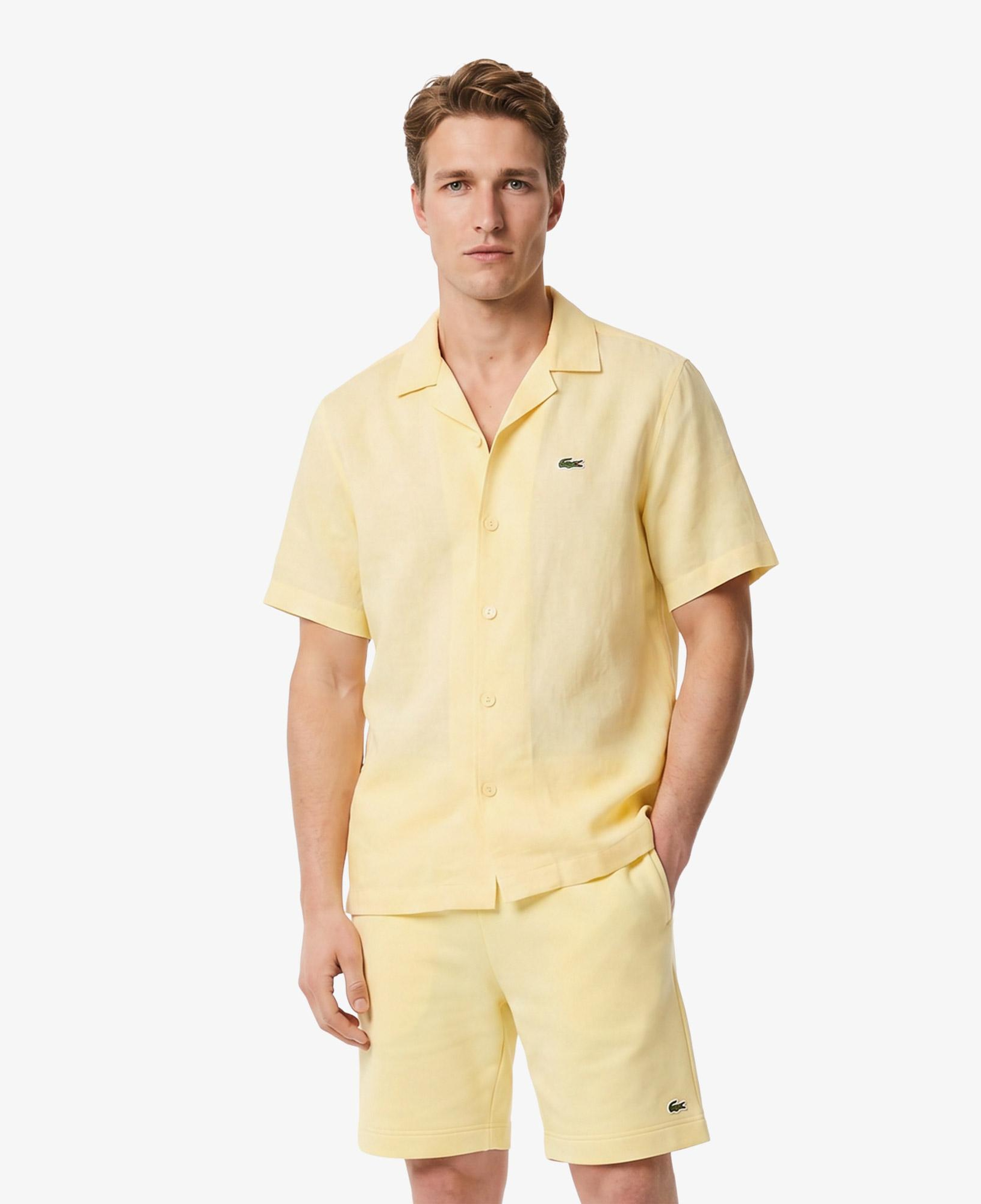 Erkek Relaxed Fit Kısa Kollu Keten Sarı Gömlek