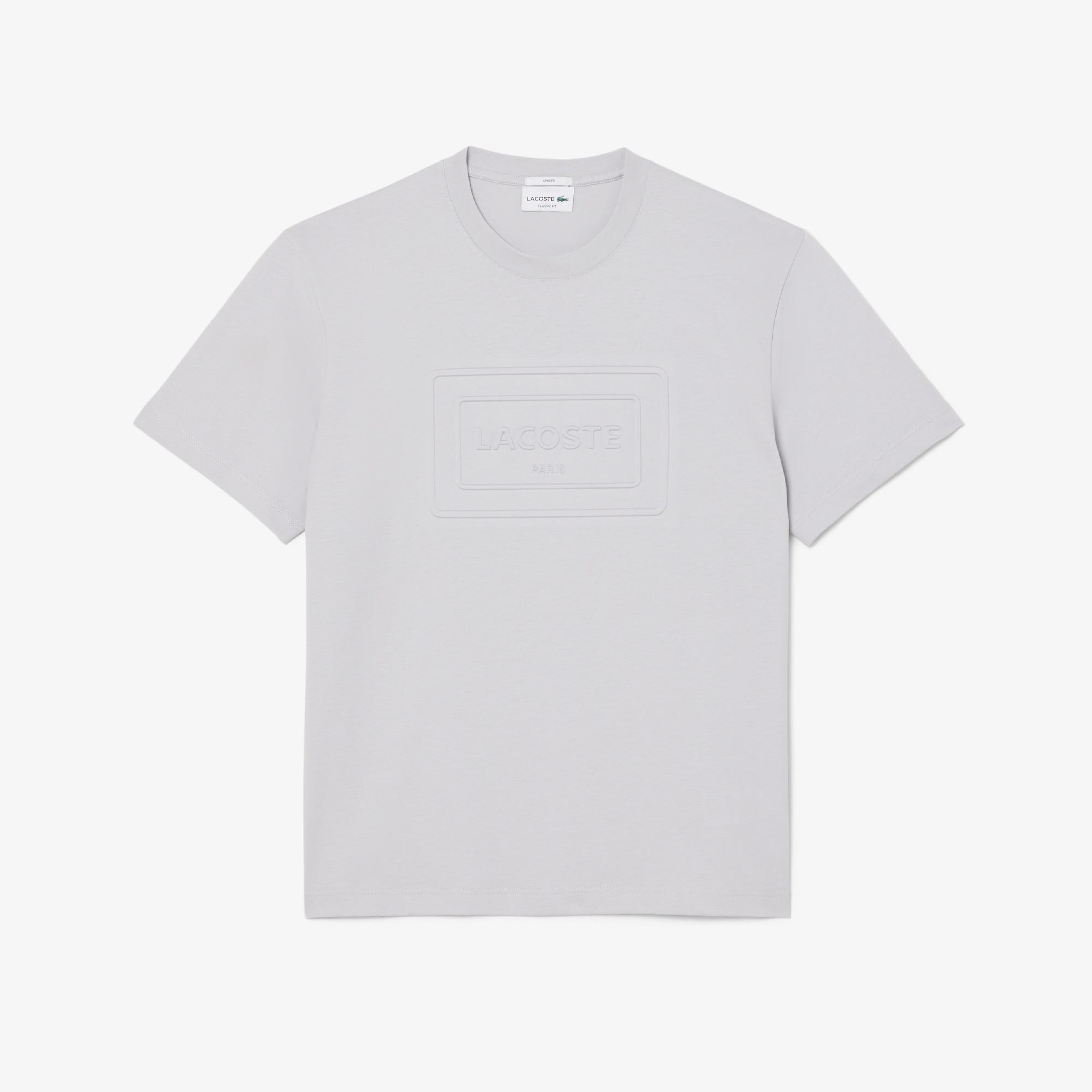 Unisex Classic Fit Bisiklet Yaka Baskılı Gri T-Shirt