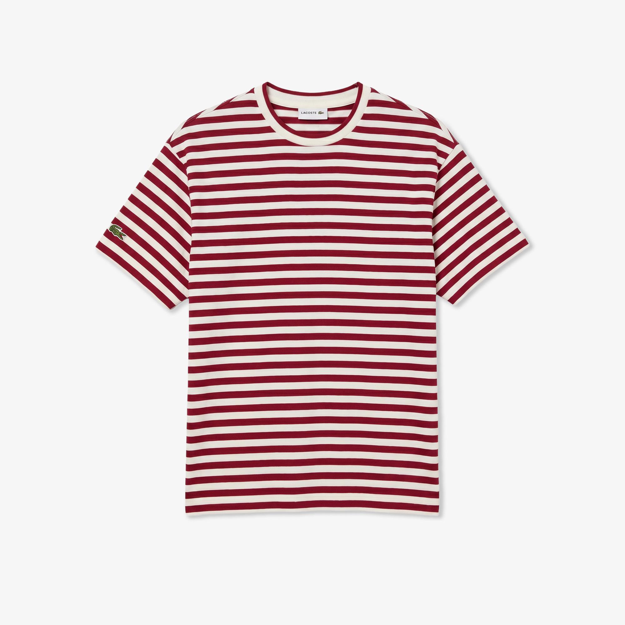Erkek Relaxed Fit Bisiklet Yaka Çizgili Bordo T-Shirt