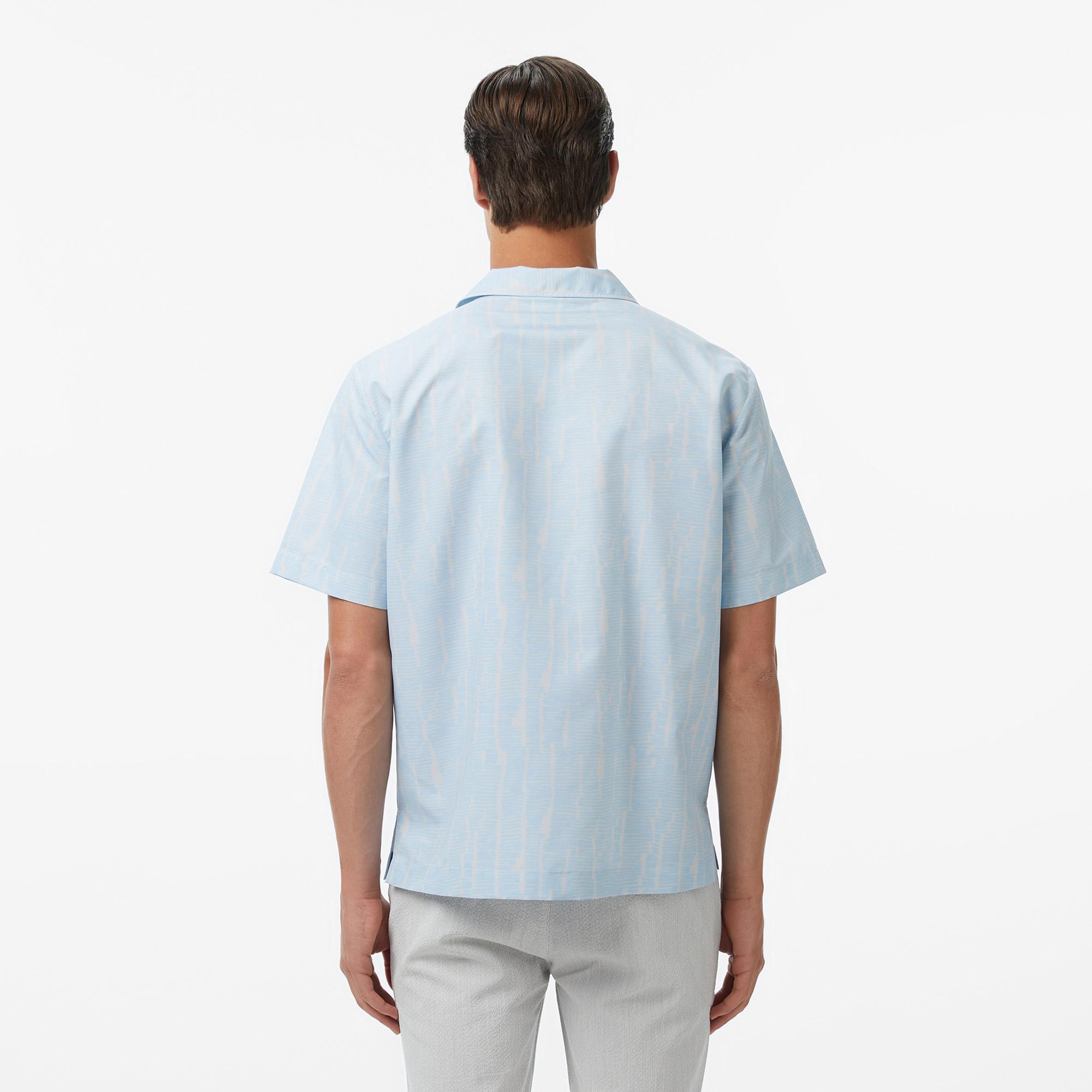 Erkek Relaxed Fit Kısa Kollu Desenli Mavi Gömlek