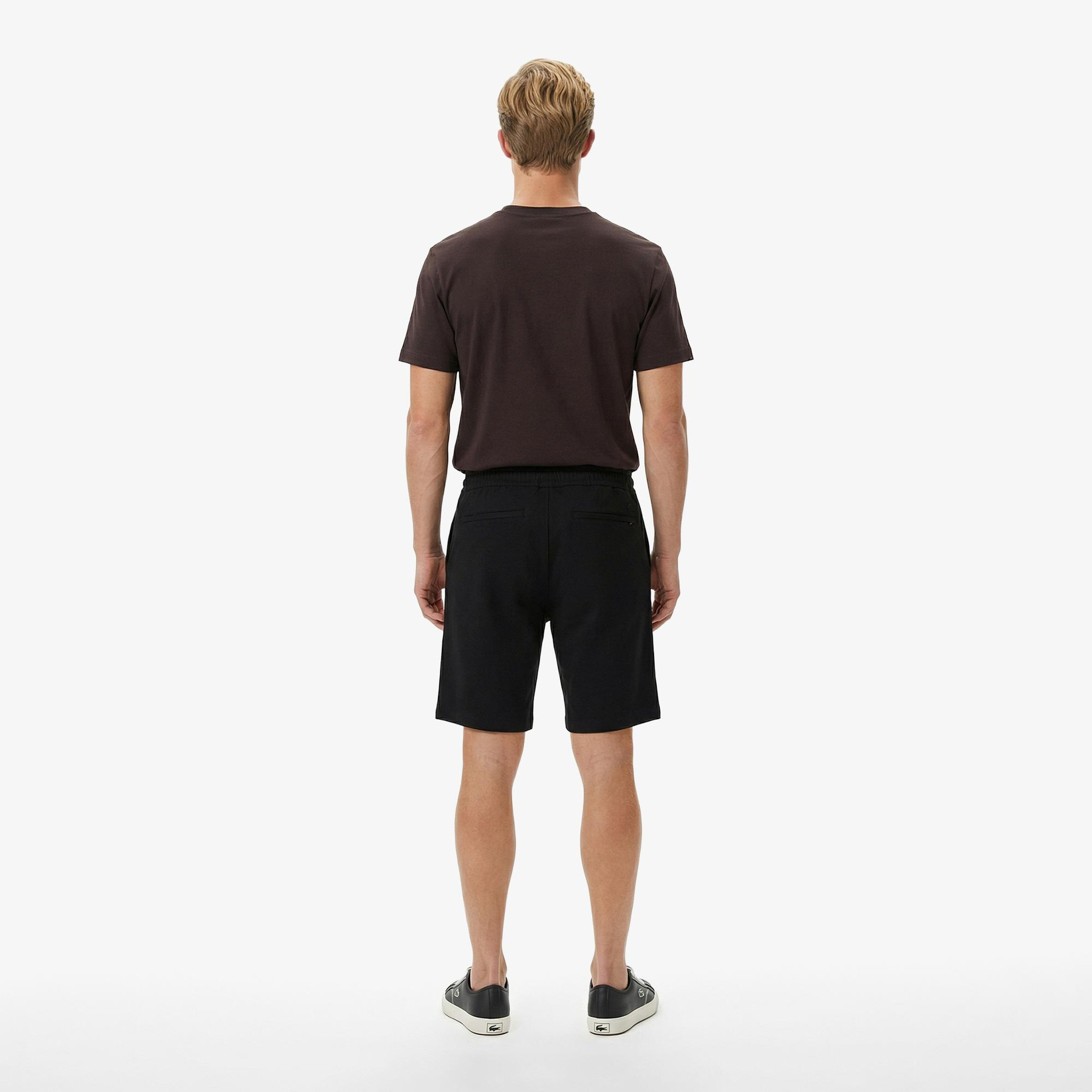 Erkek Tapered Fit Keten Siyah Bermuda Şort