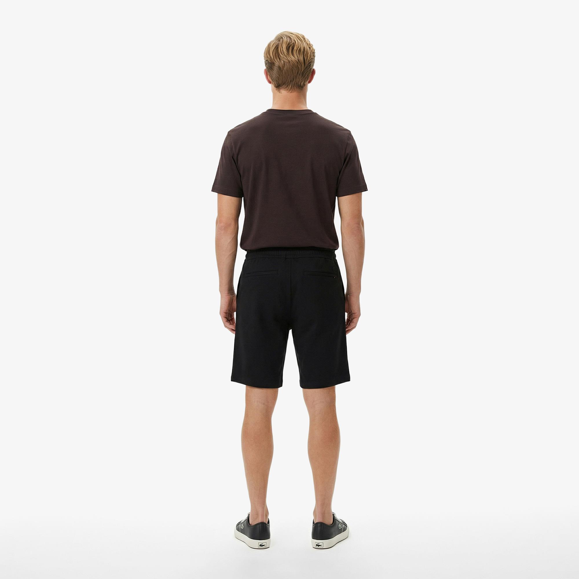 Erkek Tapered Fit Keten Siyah Bermuda Şort