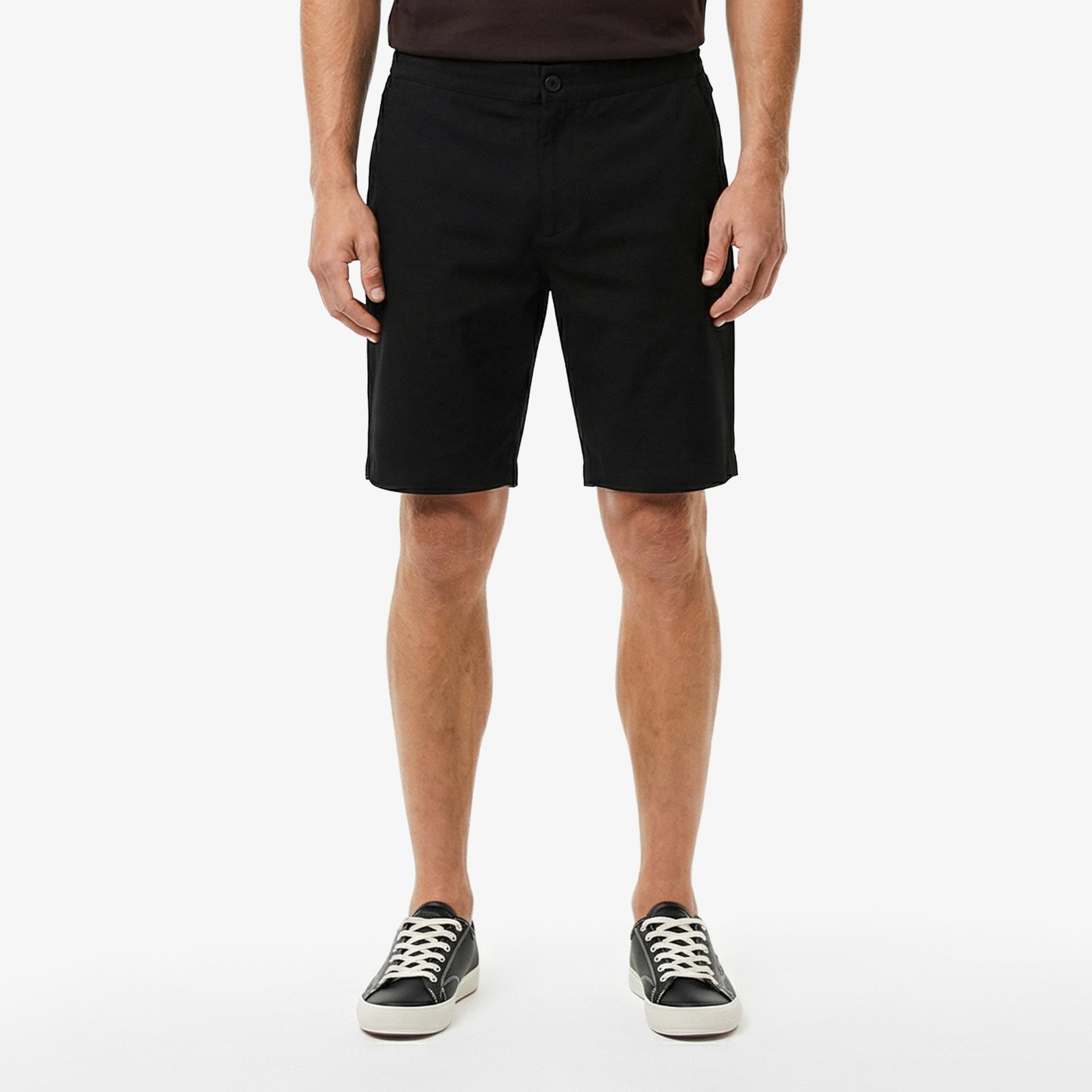 Erkek Tapered Fit Keten Siyah Bermuda Şort