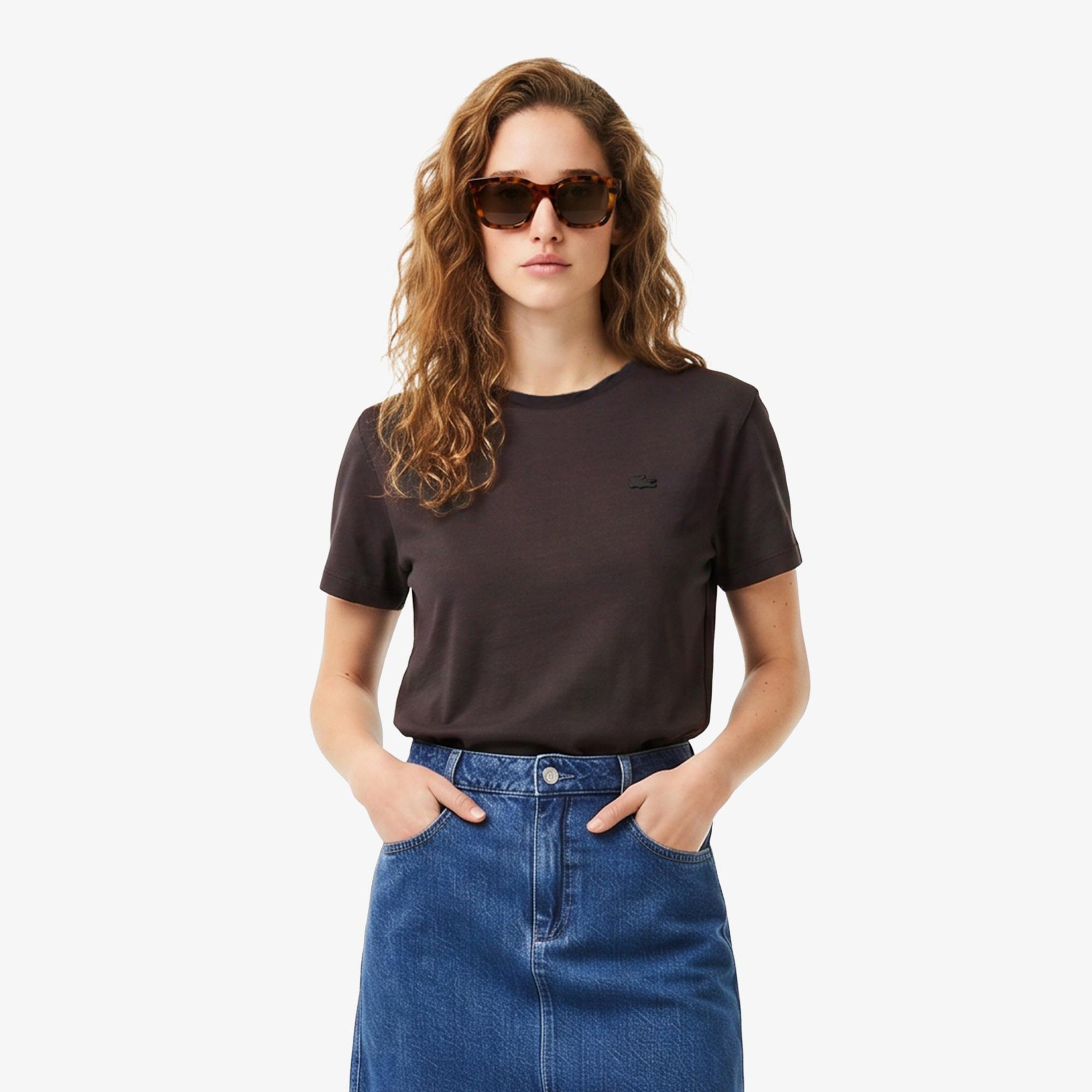 Kadın Loose Fit V Yaka Kahverengi T-Shirt