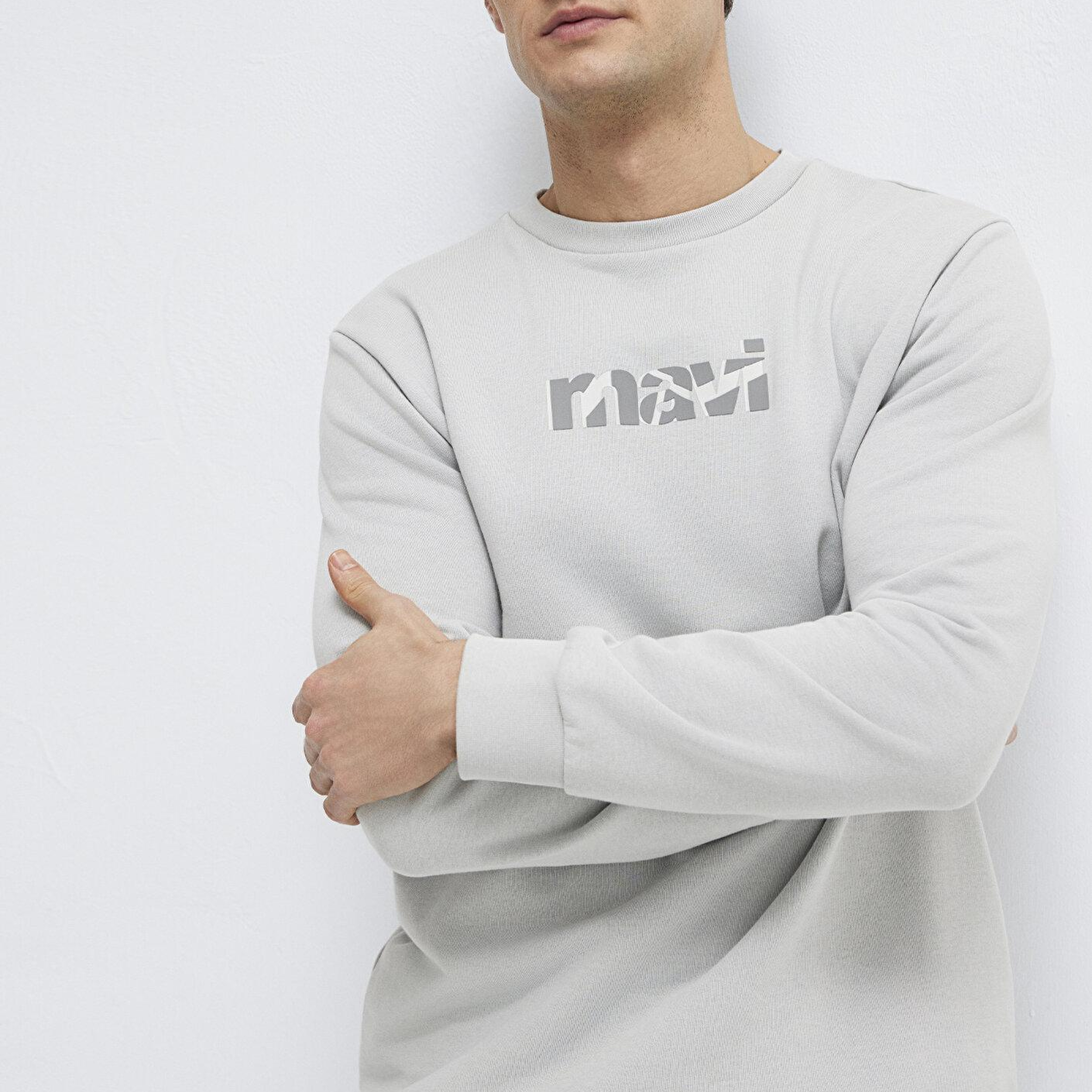 Mavi Mavi Logo Baskılı Gri Sweatshirt 0S10402-70075