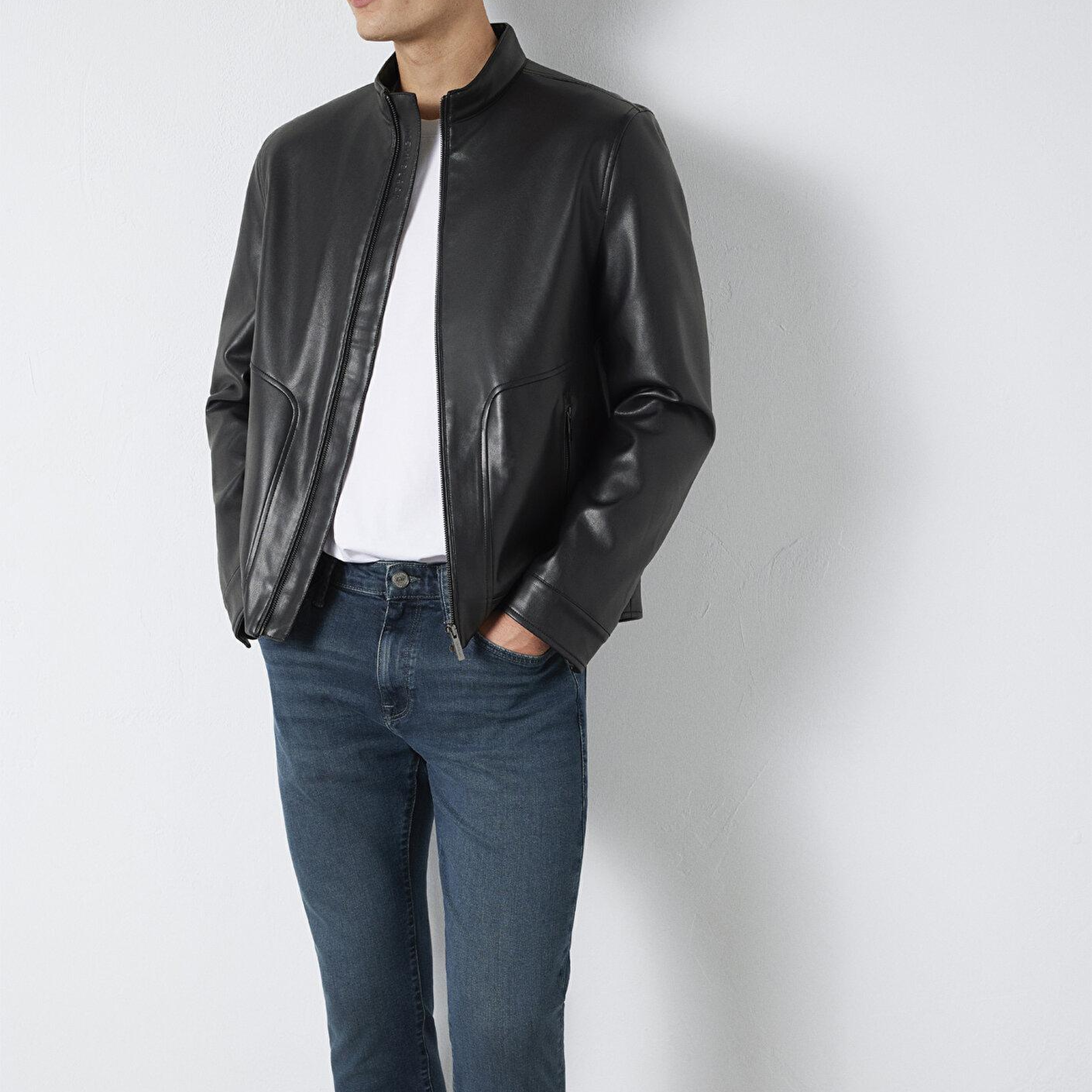 Mavi Siyah Suni Deri Ceket Slim Fit / Dar Kesim 0110789-71379