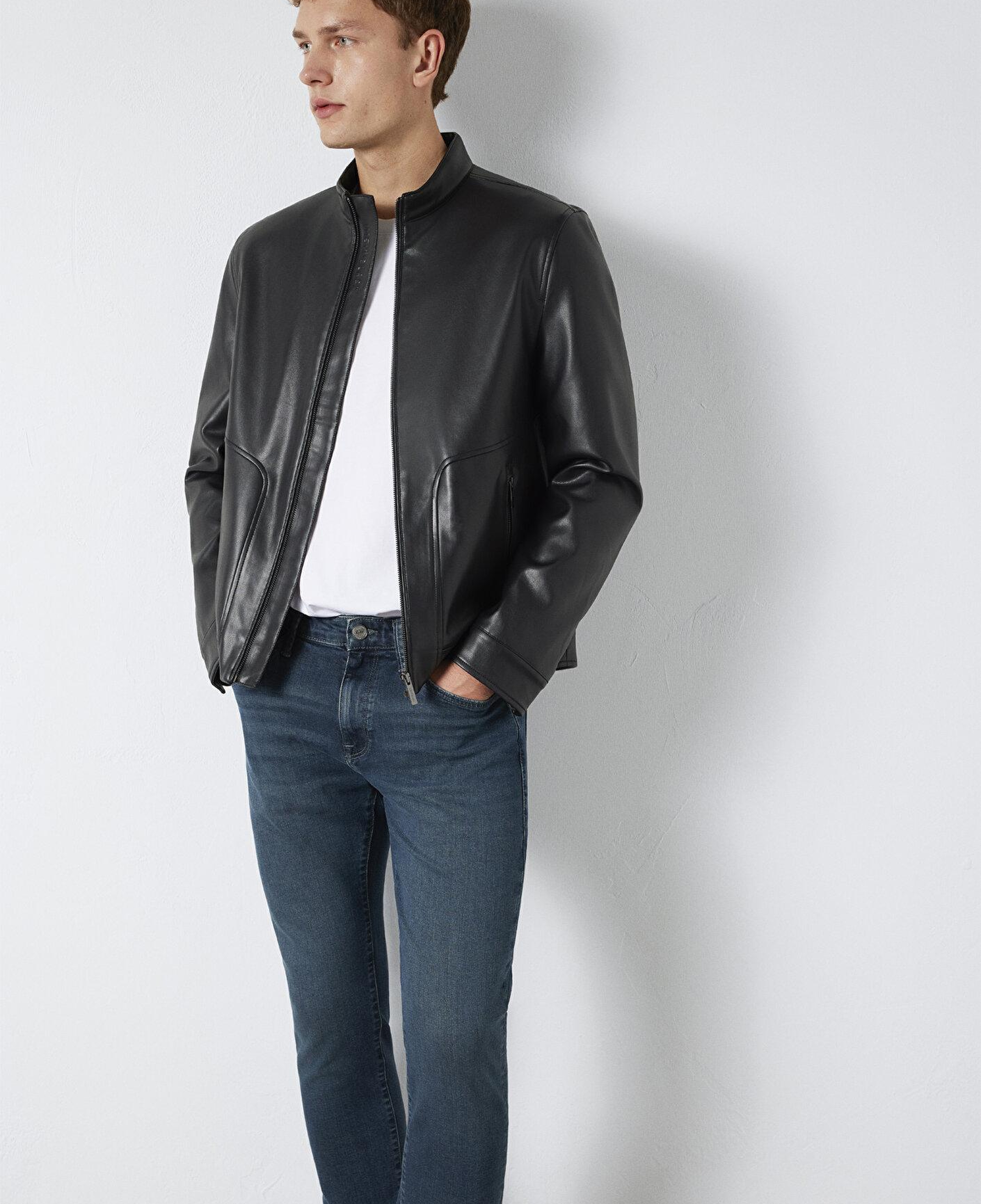 Mavi Siyah Suni Deri Ceket Slim Fit / Dar Kesim 0110789-71379