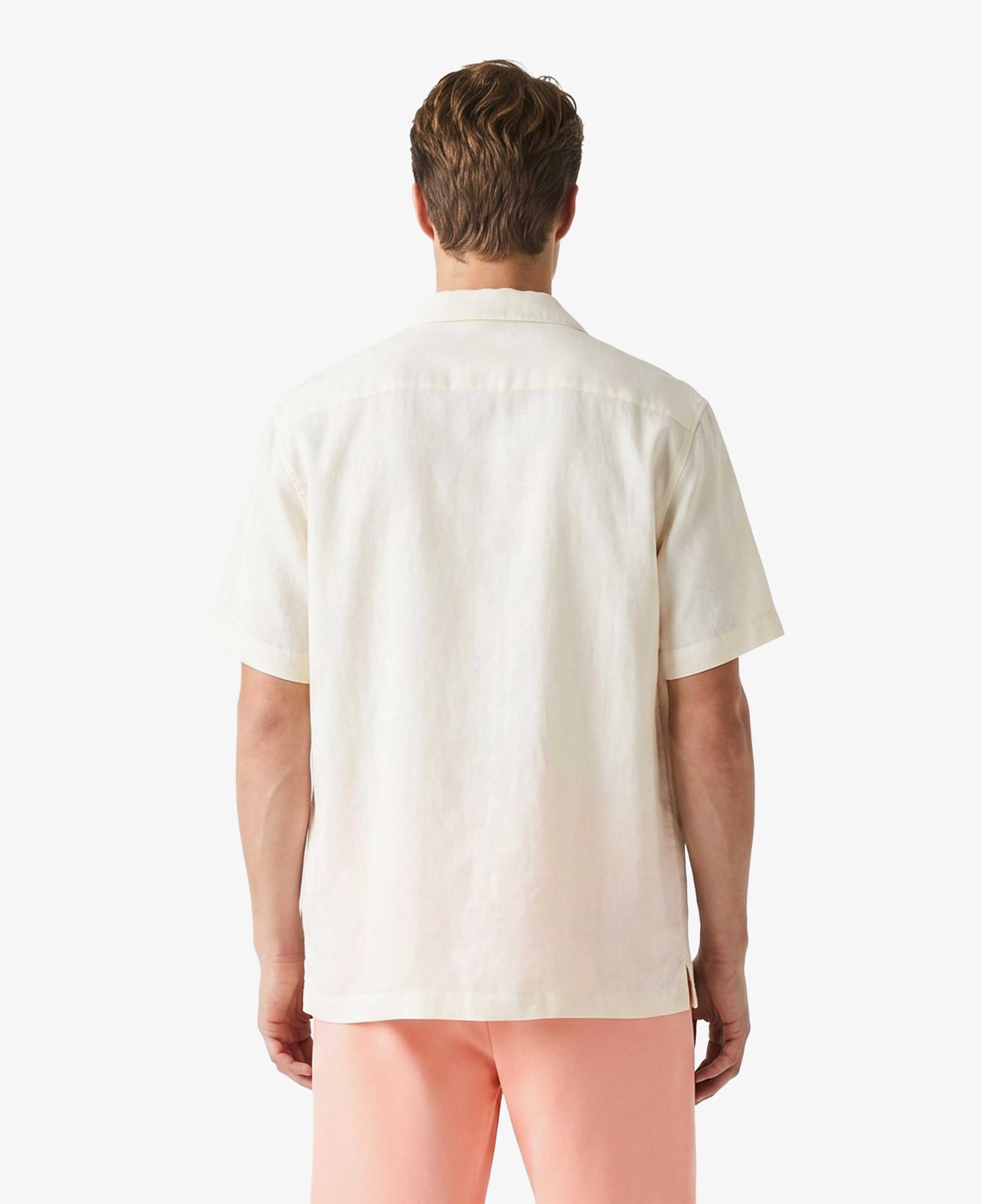 Erkek Relaxed Fit Kısa Kollu Keten Krem Gömlek