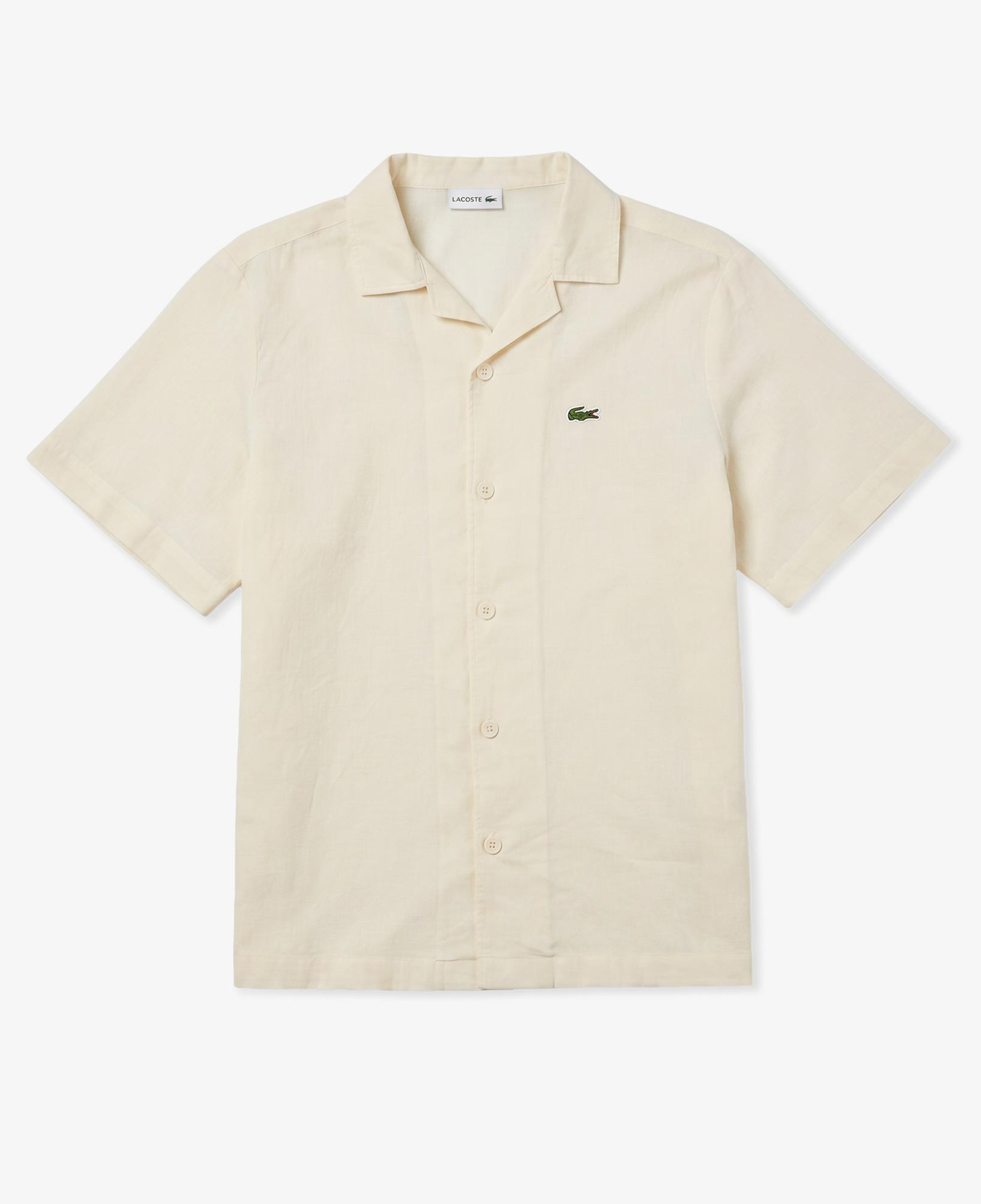 Erkek Relaxed Fit Kısa Kollu Keten Krem Gömlek
