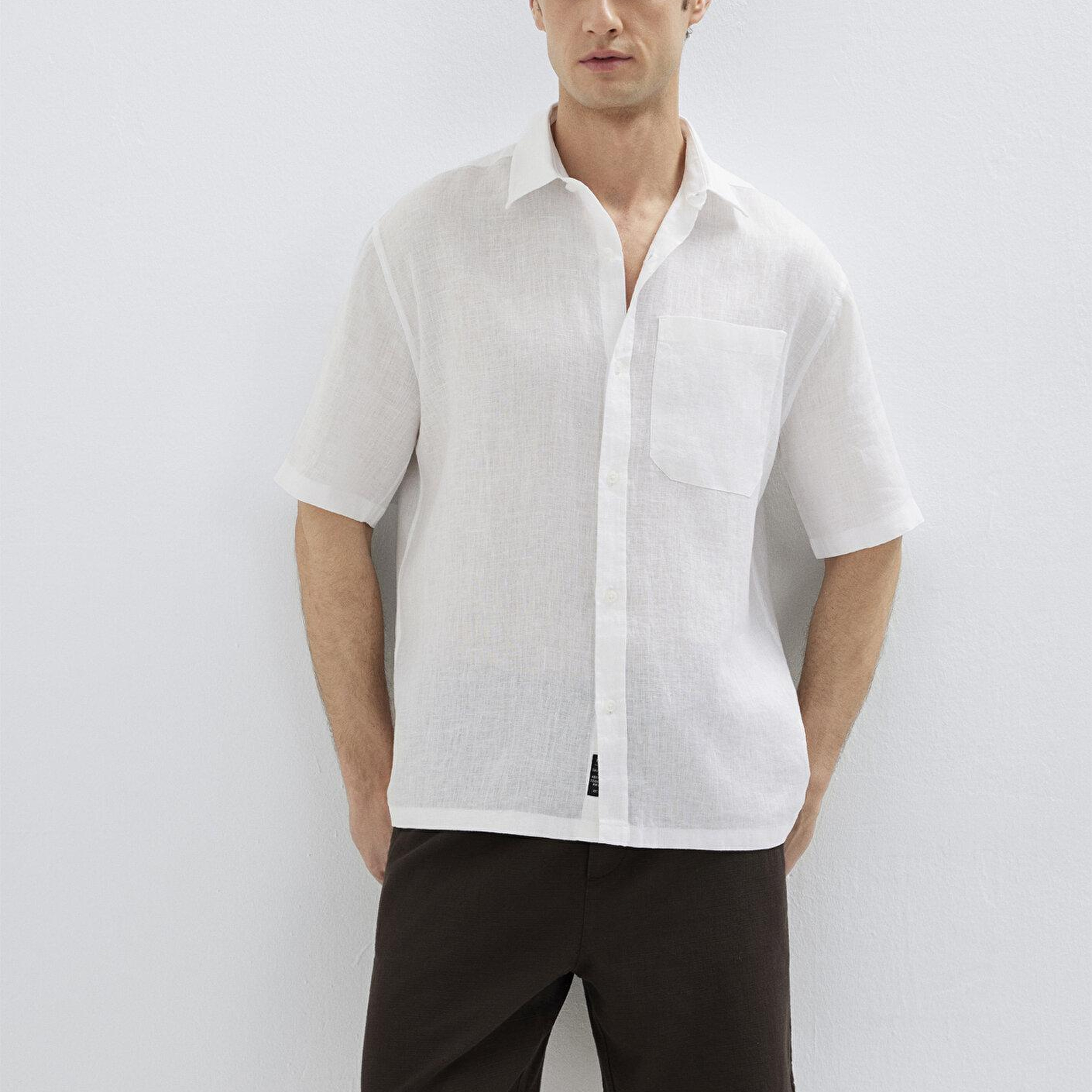 Mavi Beyaz Keten Gömlek Loose Fit / Bol Rahat Kesim 0211966-620