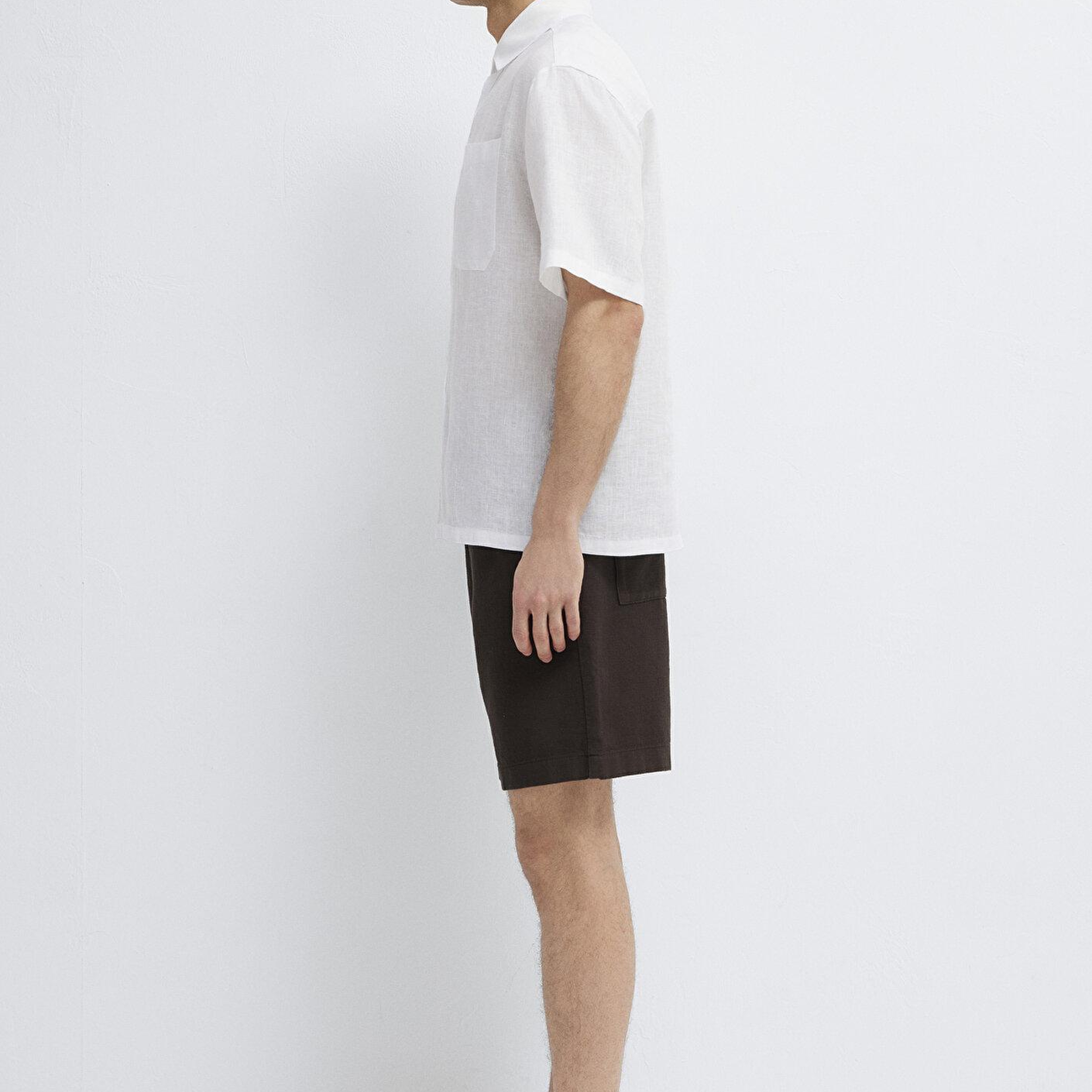 Mavi Beyaz Keten Gömlek Loose Fit / Bol Rahat Kesim 0211966-620