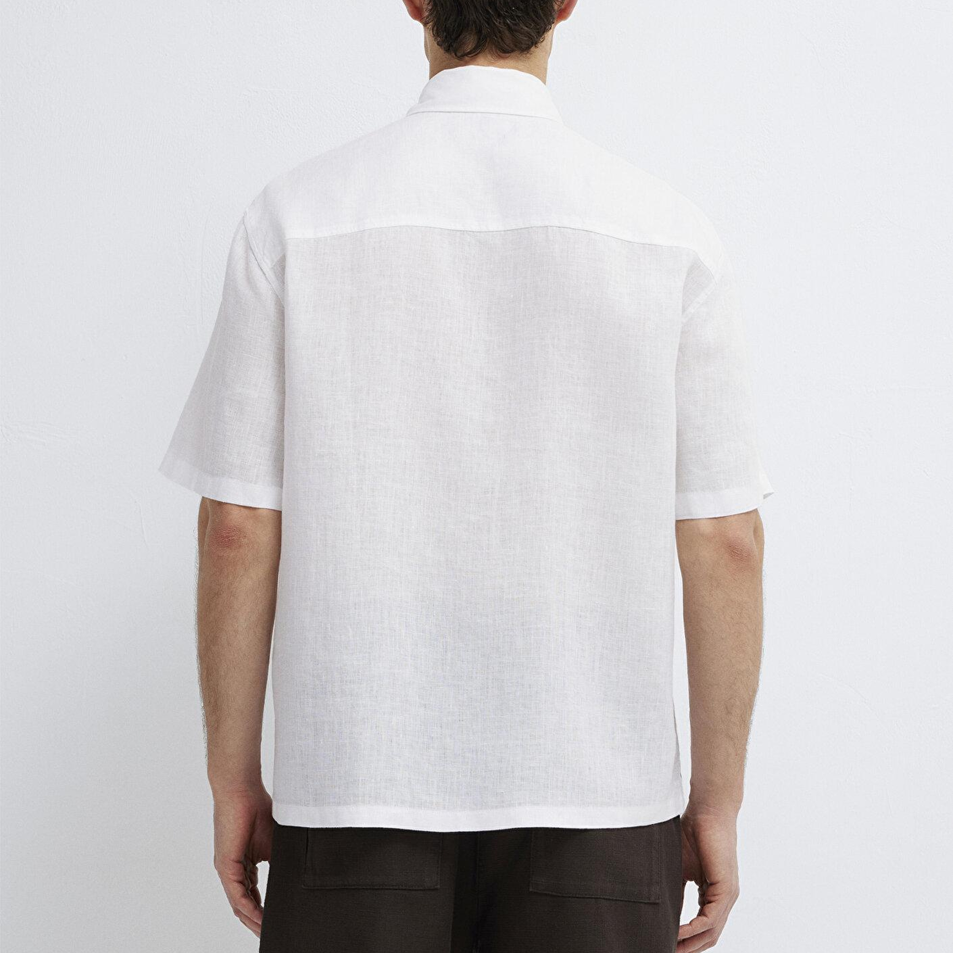 Mavi Beyaz Keten Gömlek Loose Fit / Bol Rahat Kesim 0211966-620