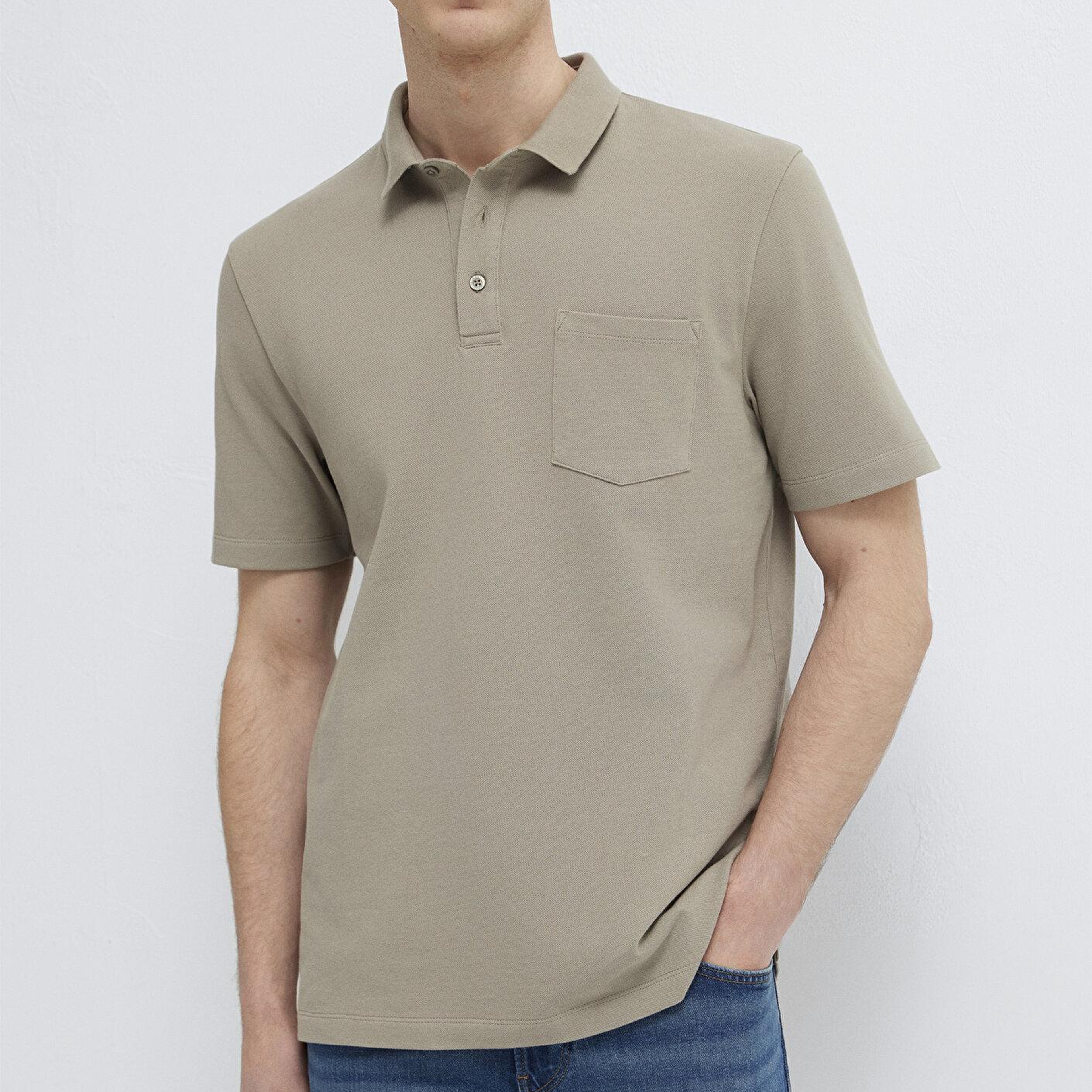 Mavi Cepli Bej Polo Tişört Regular Fit / Normal Kesim 0613465-70352