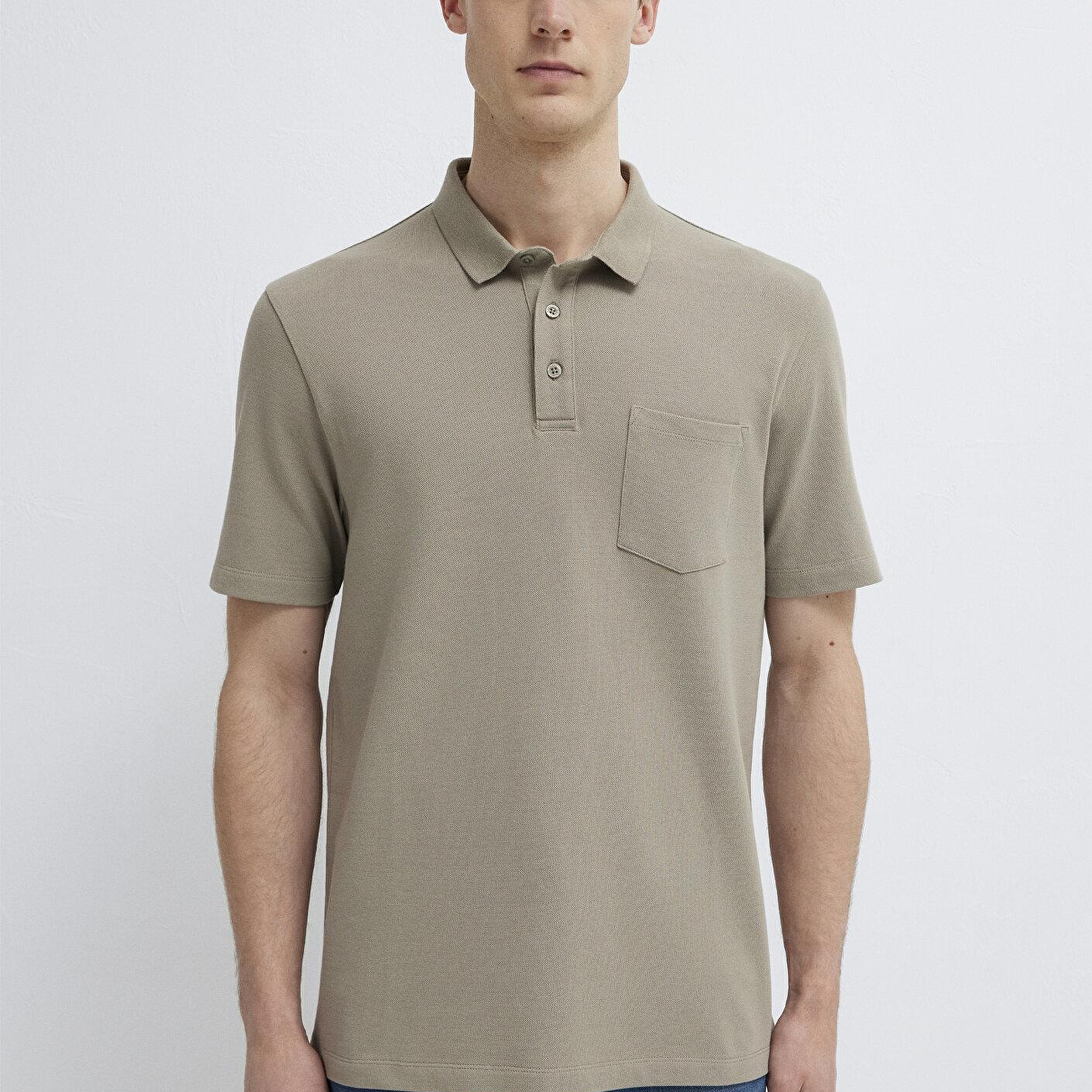 Mavi Cepli Bej Polo Tişört Regular Fit / Normal Kesim 0613465-70352